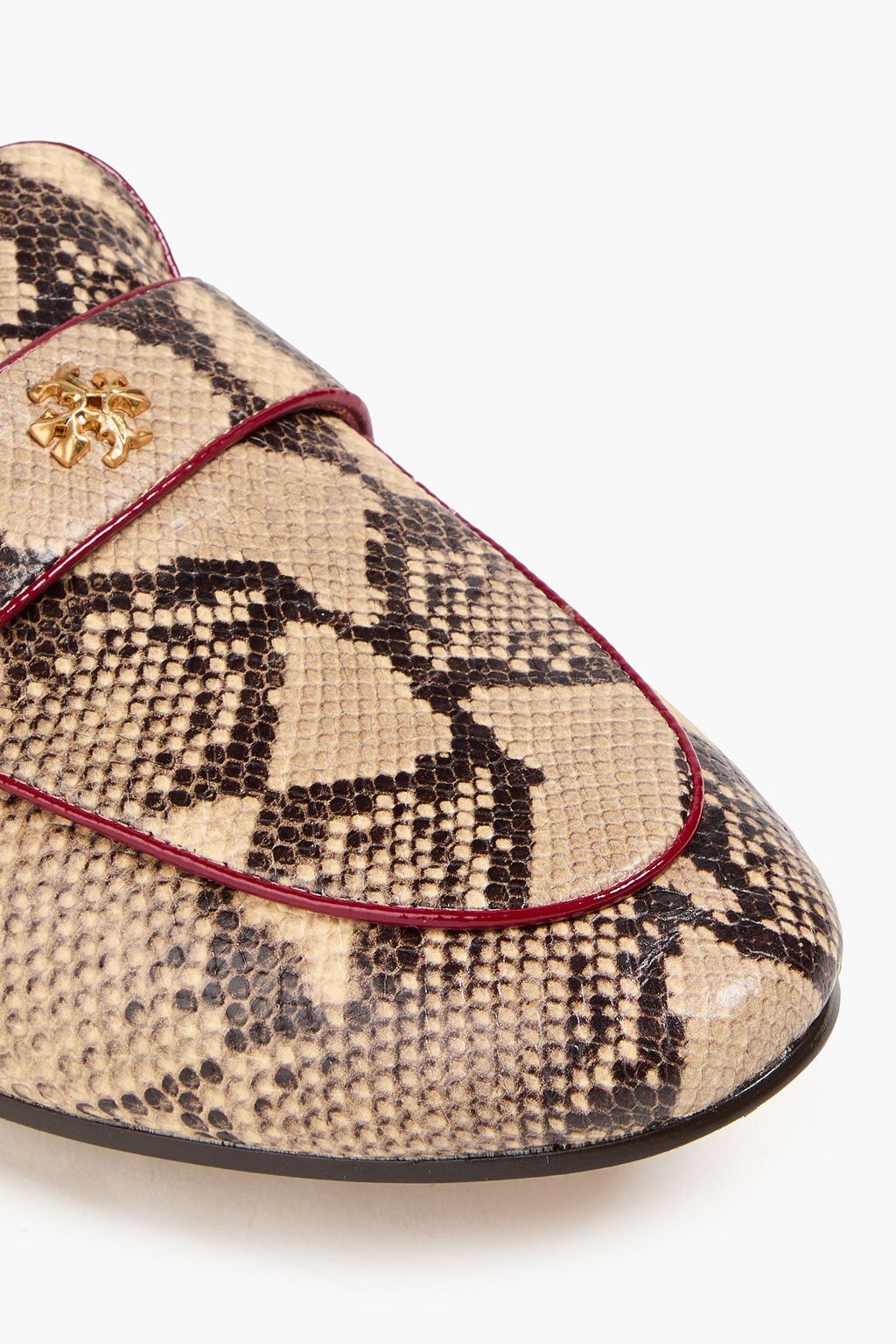 TORY BURCH Embellished snake-effect leather loafers