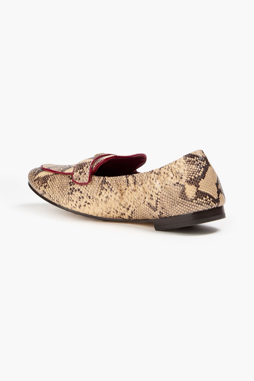 TORY BURCH Embellished snake-effect leather loafers