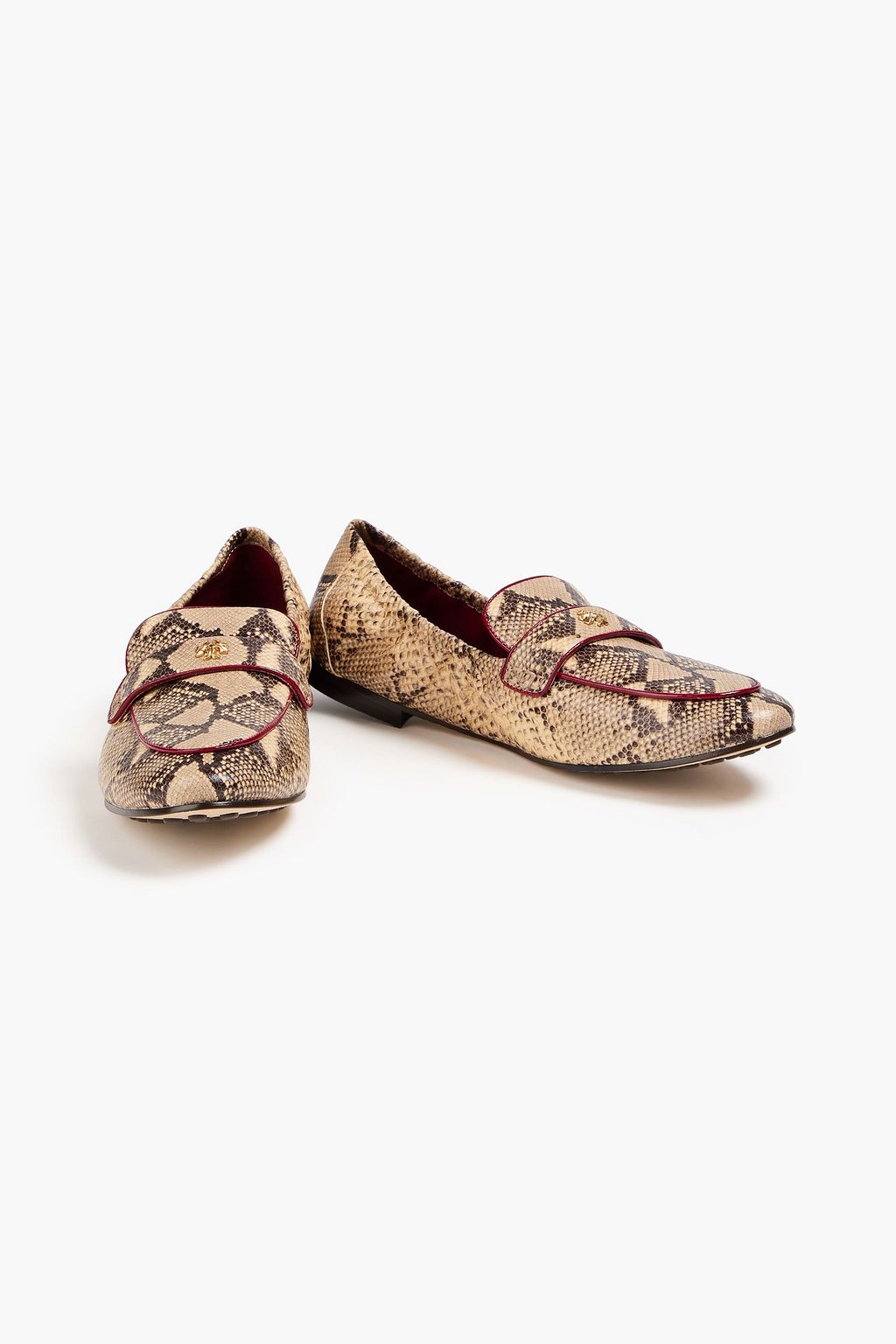 TORY BURCH Embellished snake-effect leather loafers
