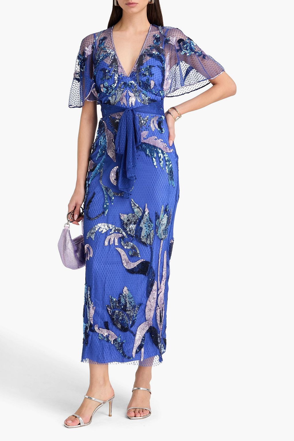 TEMPERLEY LONDON فستان متوسط الطول "نوفيلا" من قماش بوان ديسبري مزيّن بأقراص برّاقة