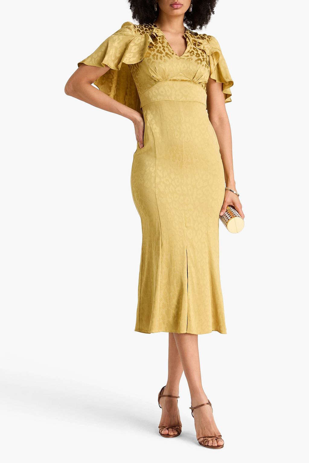 TEMPERLEY LONDON Midikleid „Willow“ aus Jacquard mit Leopardenmuster und Cape-Effekt