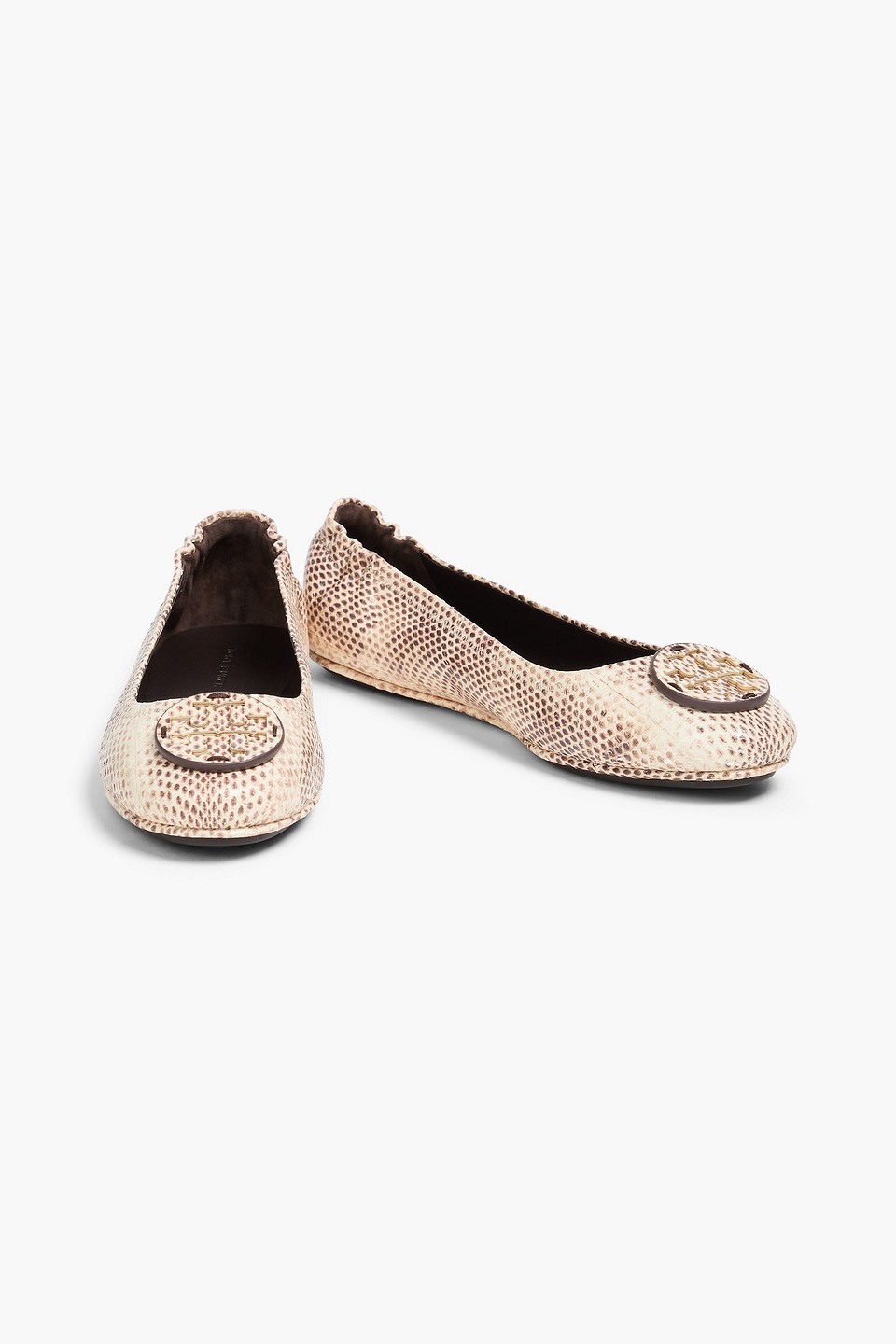  Tory Burch - Minnie Embellished Snake-effect Leather Ballet Flats - Animal Print - Us 5 