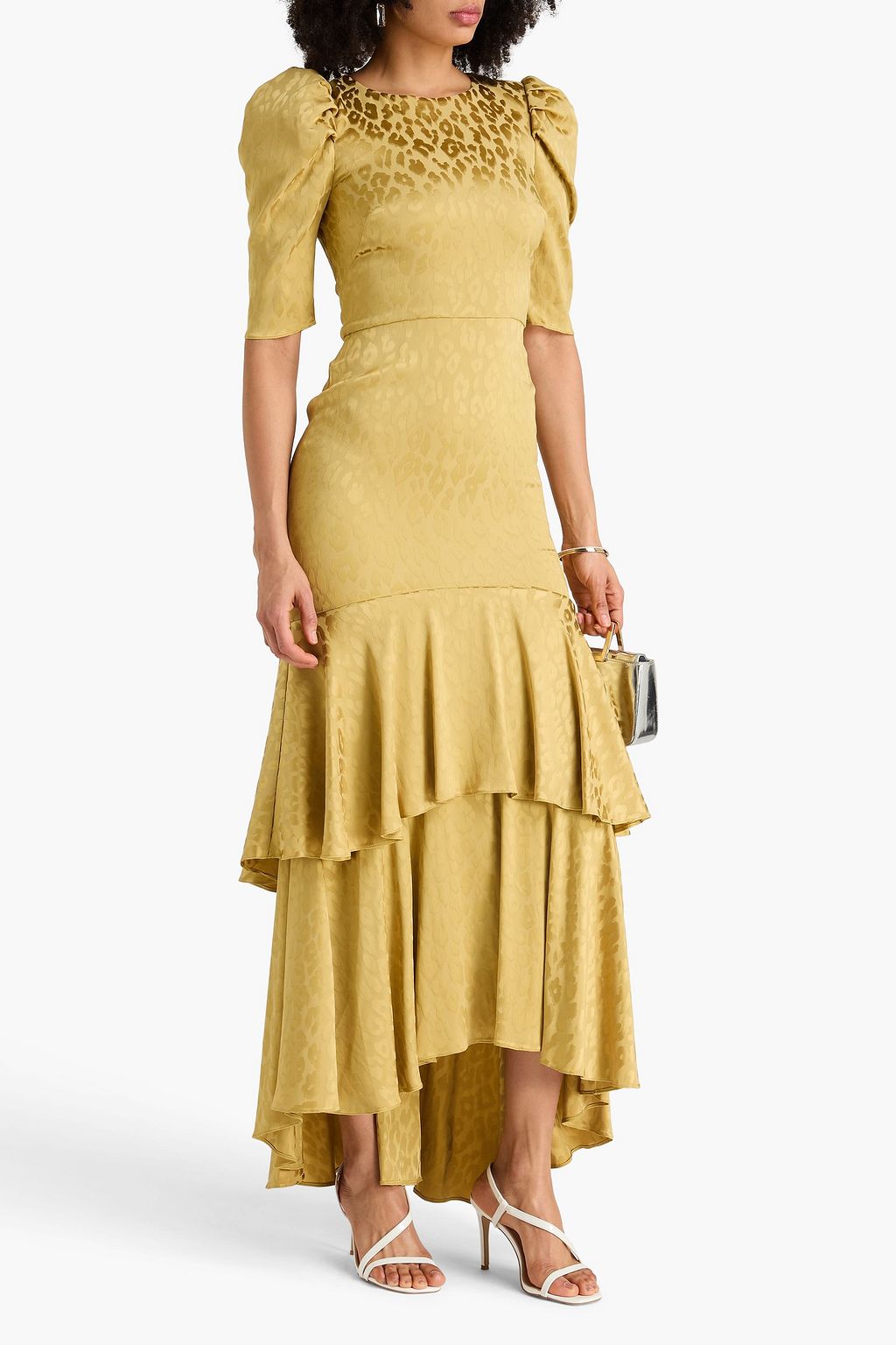 TEMPERLEY LONDON Gestuftes Maxikleid „Willow“ aus Jacquard mit Leopardenmuster und Cut-outs