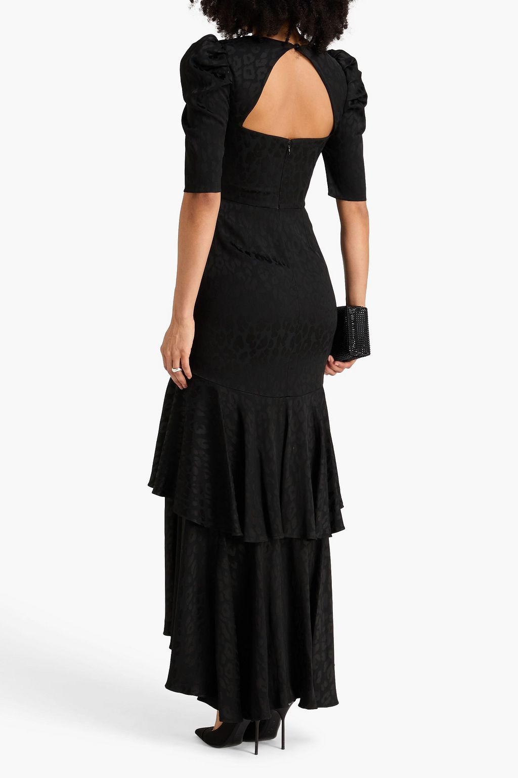 TEMPERLEY LONDON Gestuftes Maxikleid „Willow“ aus Jacquard mit Leopardenmuster und Cut-outs