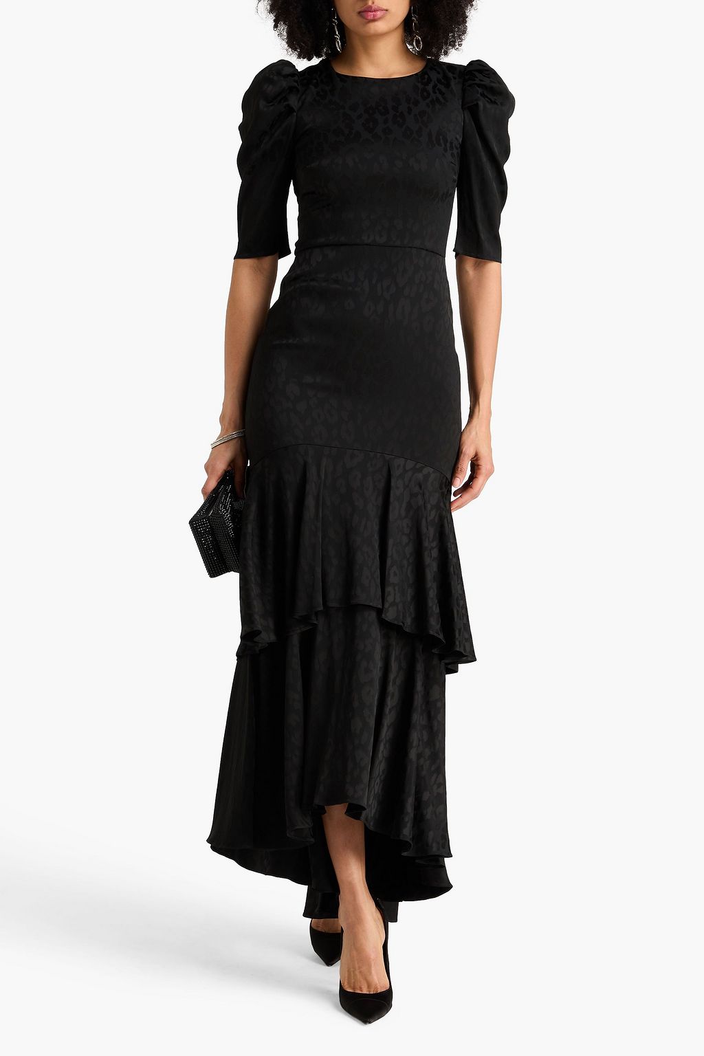 TEMPERLEY LONDON Gestuftes Maxikleid „Willow“ aus Jacquard mit Leopardenmuster und Cut-outs