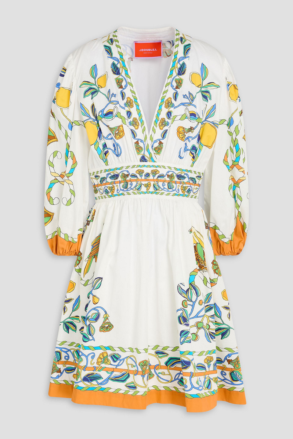 La Doublej Printed Cotton-sateen Mini Dress In White