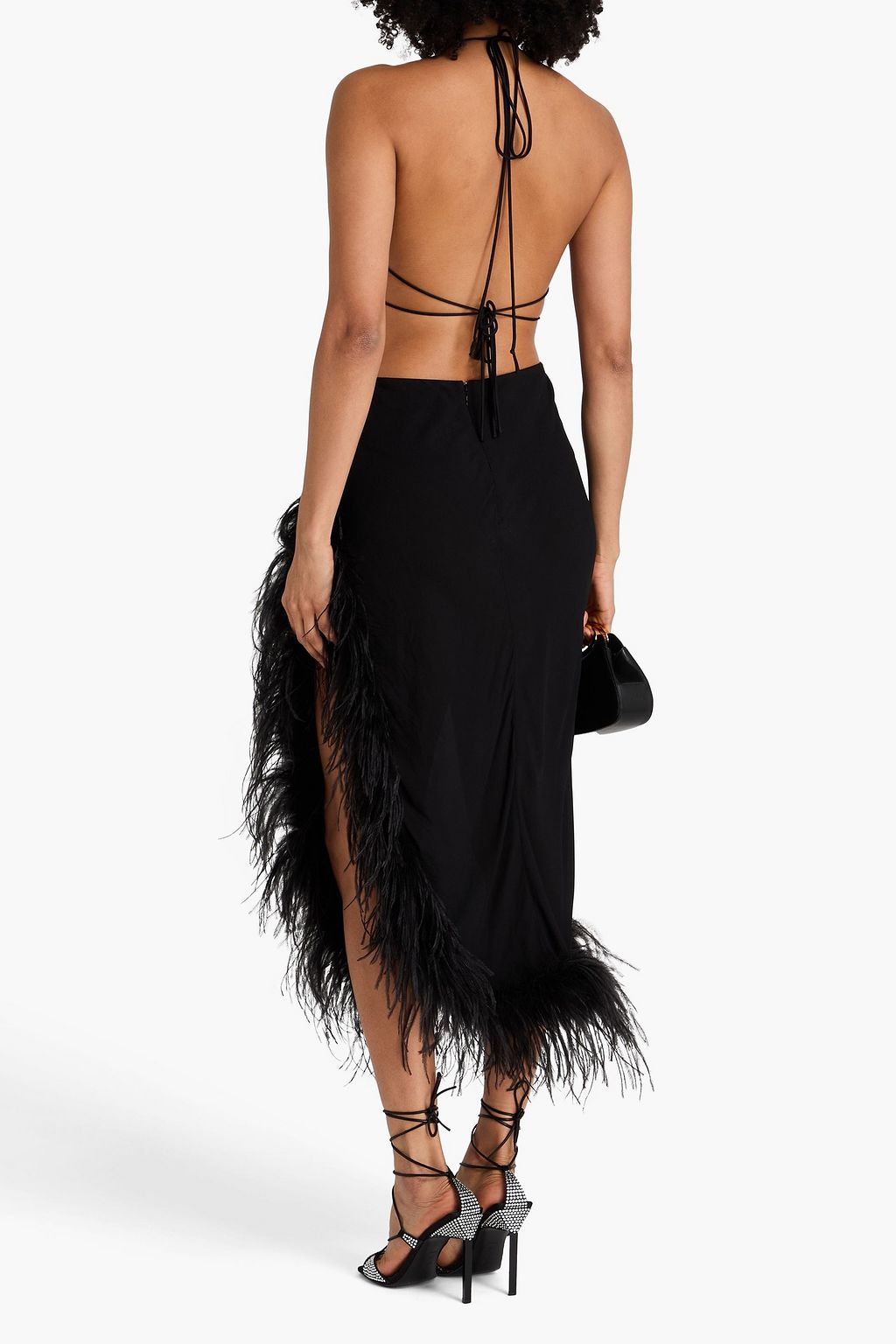 GIUSEPPE DI MORABITO Bleistiftrock in Midilänge aus Georgette mit Federverzierung