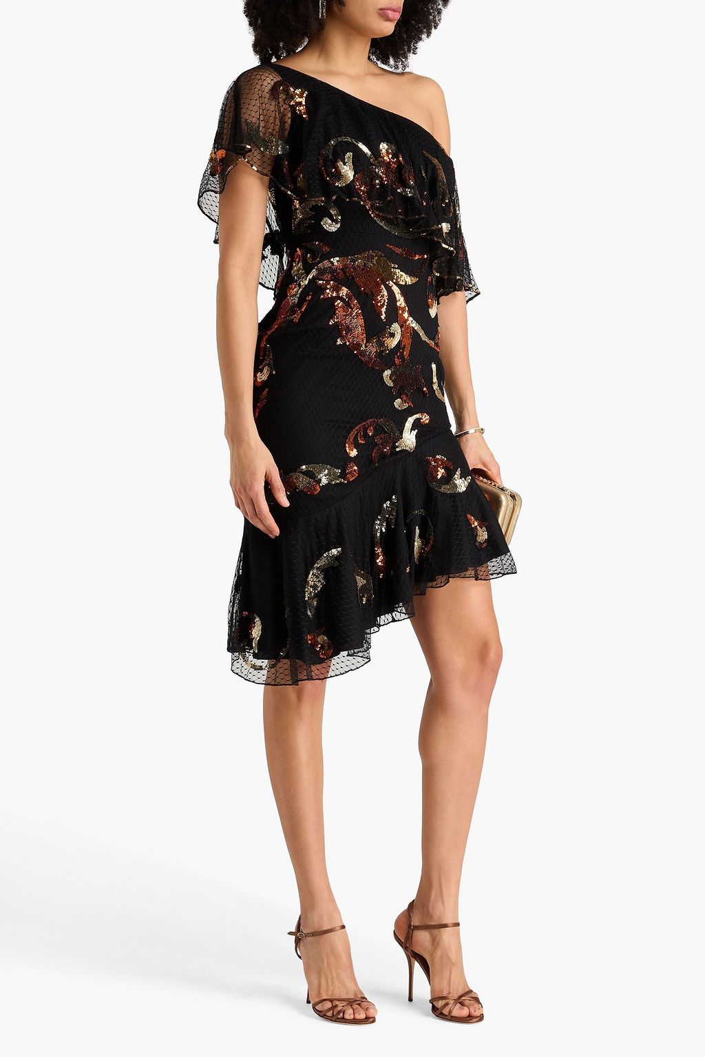 TEMPERLEY LONDON Novella one-shoulder sequin-embellished ruffled point d'esprit dress