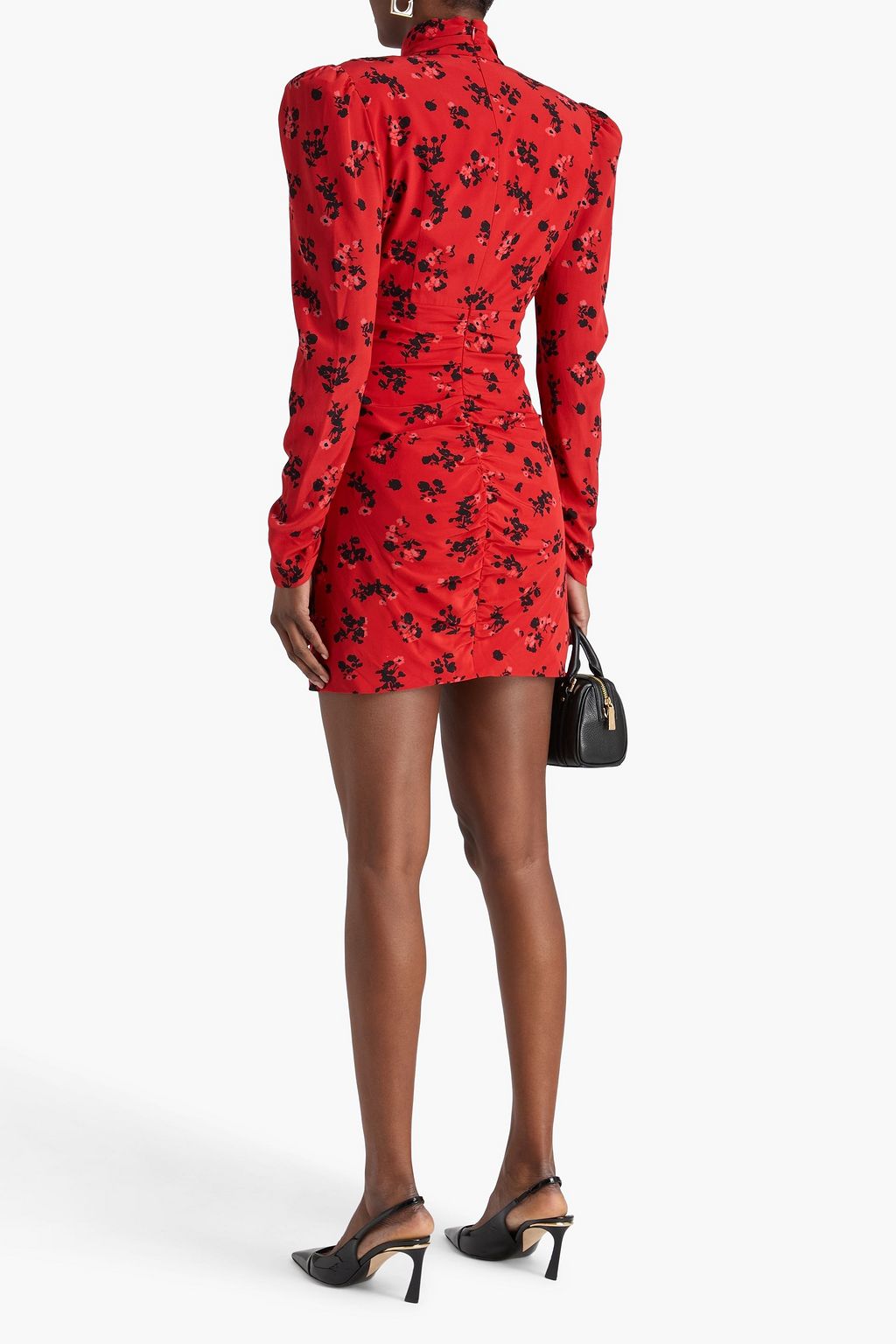 ALESSANDRA RICH Ruched floral-print silk crepe de chine mini dress