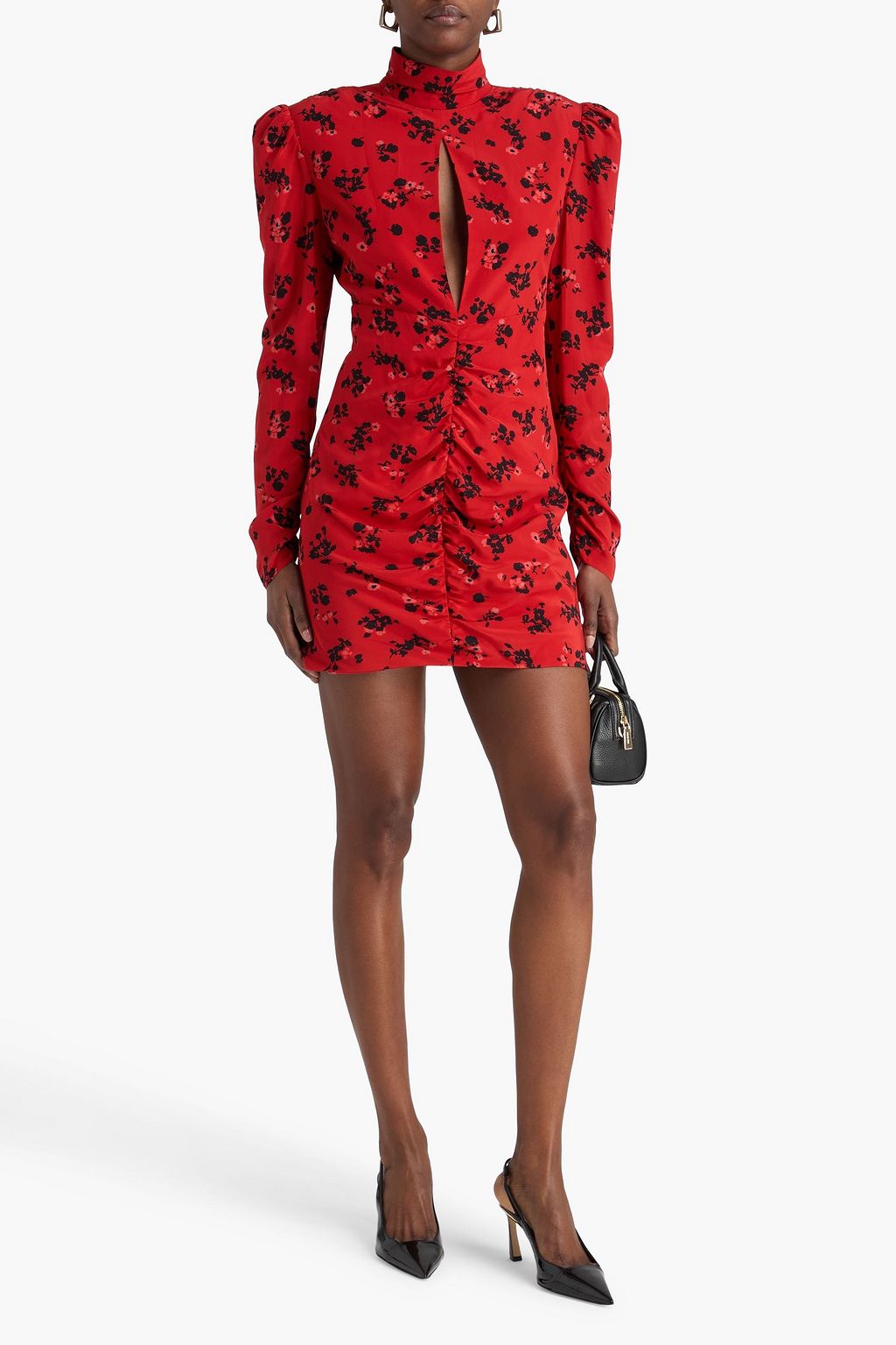 ALESSANDRA RICH Ruched floral-print silk crepe de chine mini dress