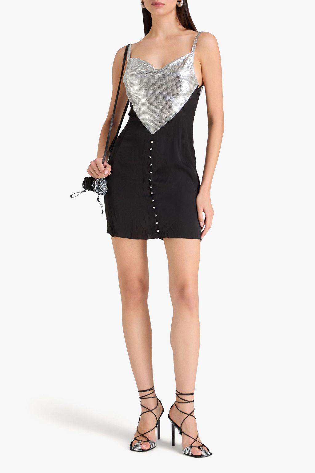 RABANNE Chainmail-paneled satin mini dress