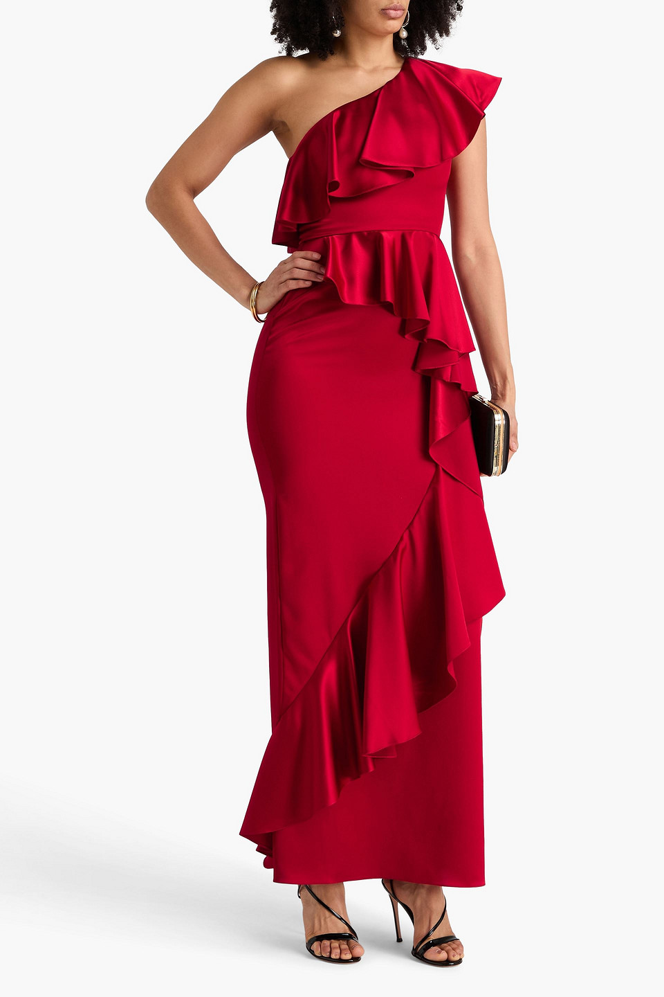  Temperley London - Maxikleid „sandrelli“ Aus Satin Mit Asymmetrischer Schulterpartie Und Rüschen - Rot - Uk 6 