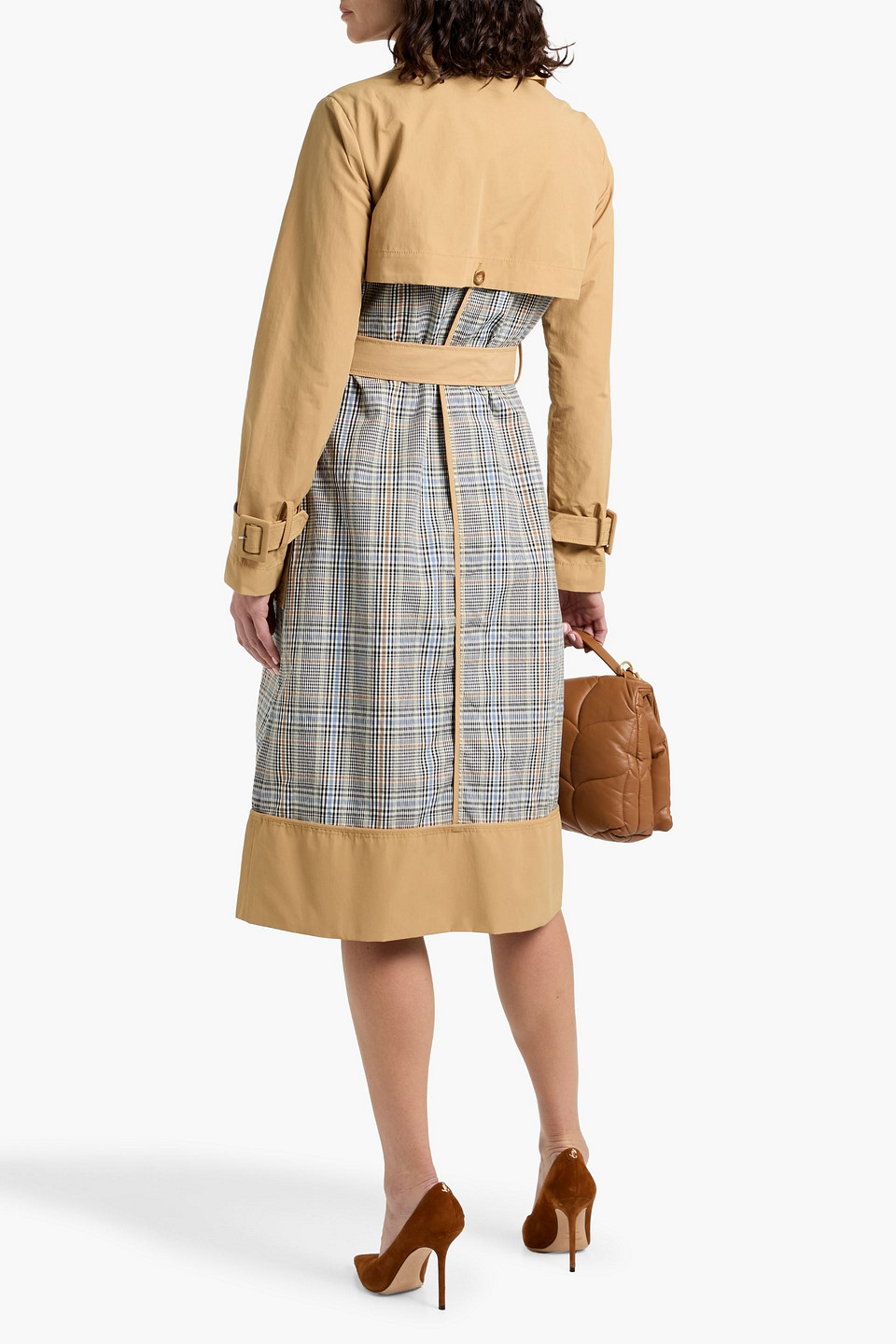 Veronica Beard Liam Checked Patchwork Cotton-blend Trench Coat In Brown