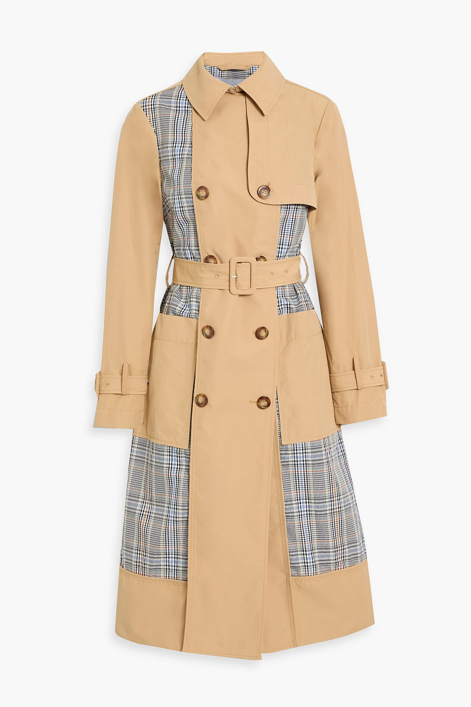 Veronica Beard Liam Checked Patchwork Cotton-blend Trench Coat In Brown