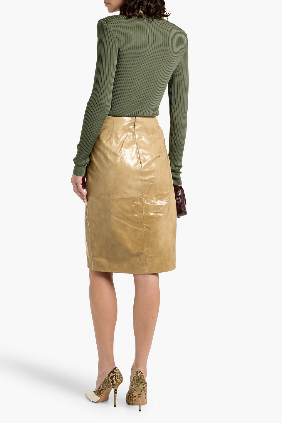 Veronica Beard Anderson Patent-leather Skirt In Neutral