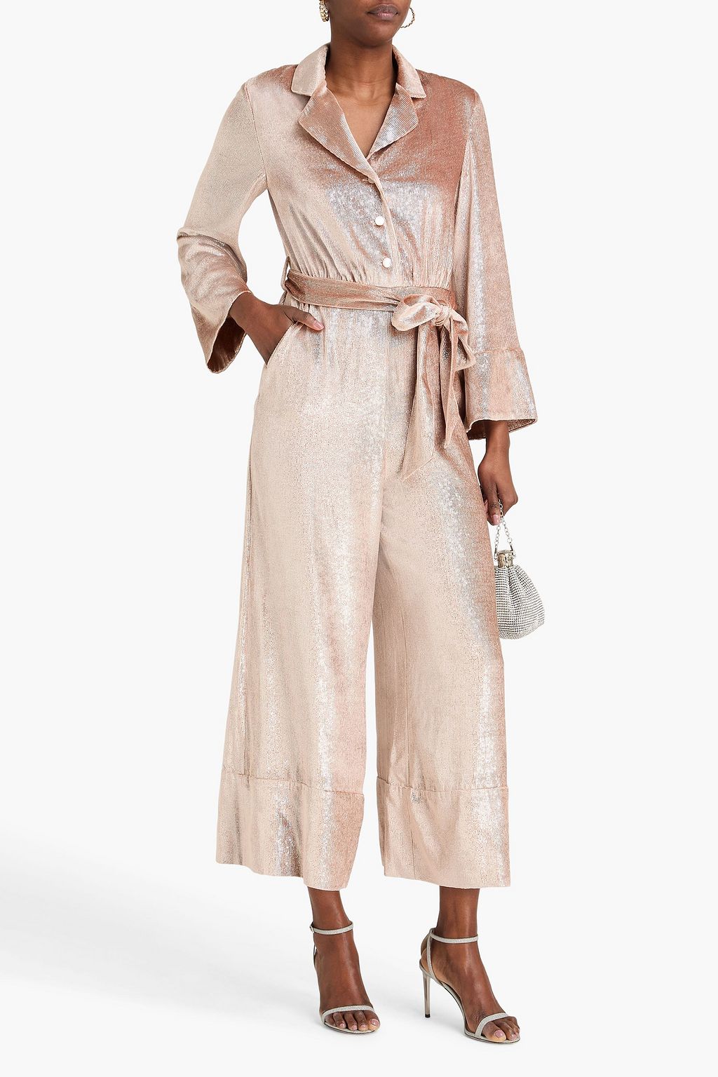 TEMPERLEY LONDON Larisa cropped belted metallic velvet jumpsuit