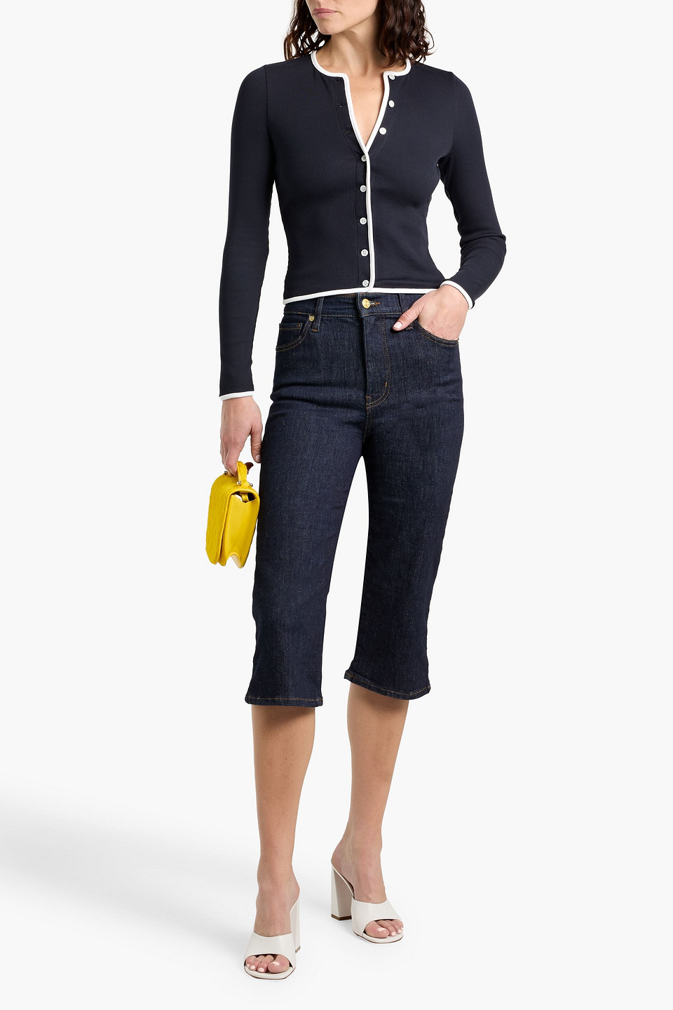 Veronica Beard Wilmer Ribbed Pima Cotton-blend Cardigan In Blue