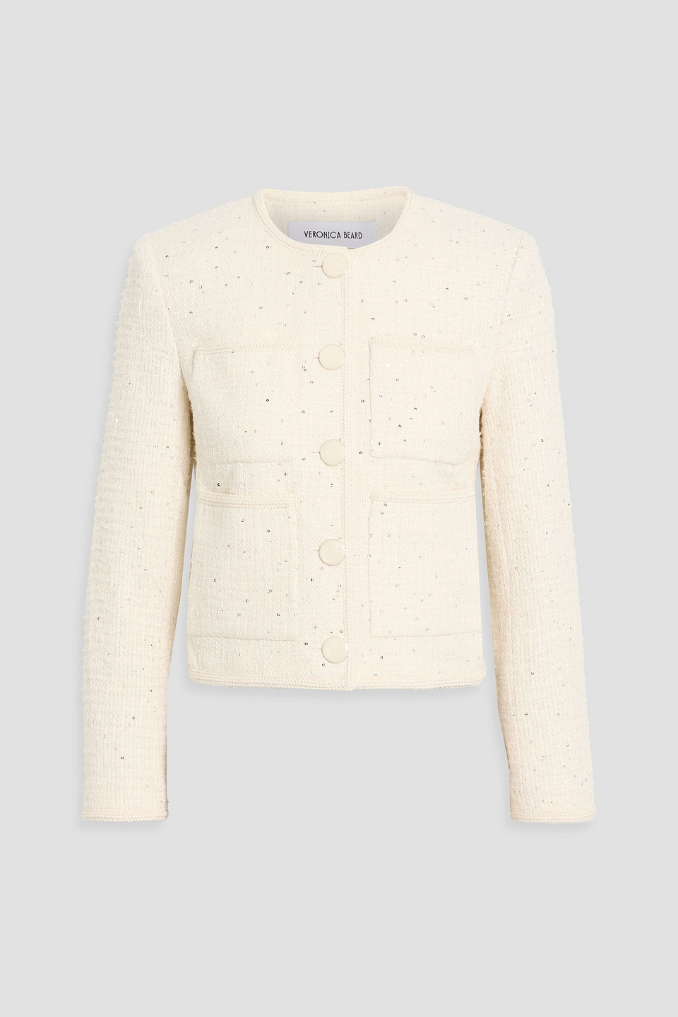Veronica Beard Darla Sequin-embellished Cotton-blend Tweed Jacket In White