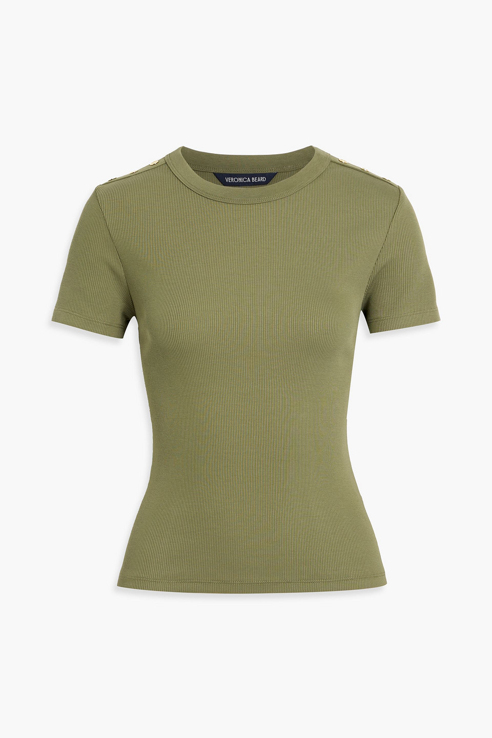 Veronica Beard Draya Embellished Ribbed Pima Cotton-blend T-shirt In Green
