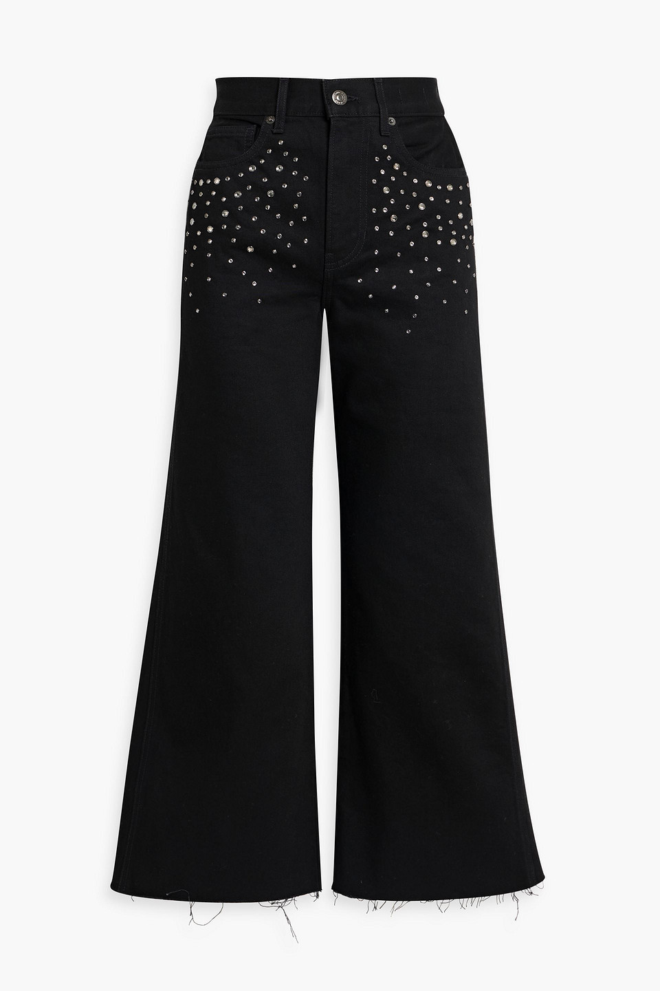 veronica beard - taylor cropped crystal-embellished high-rise wide-leg jeans - black - 24