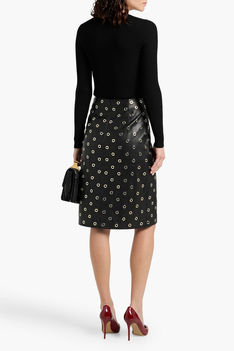 Veronica Beard Anderson Eyelet-embellished Leather Skirt In Multi