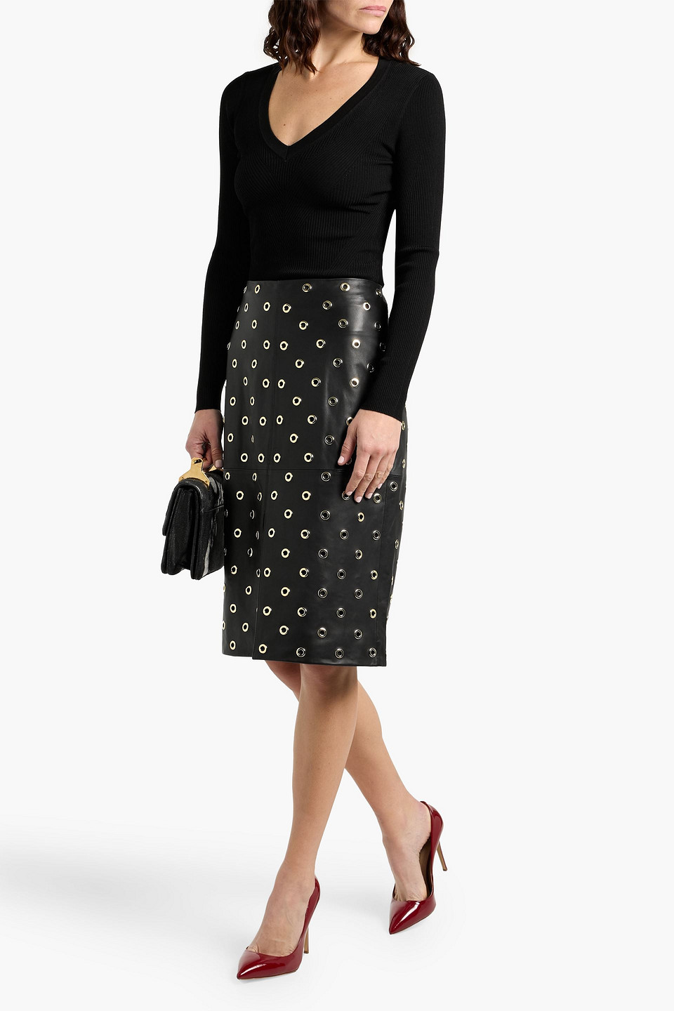 Veronica Beard Anderson Eyelet-embellished Leather Skirt In Multi