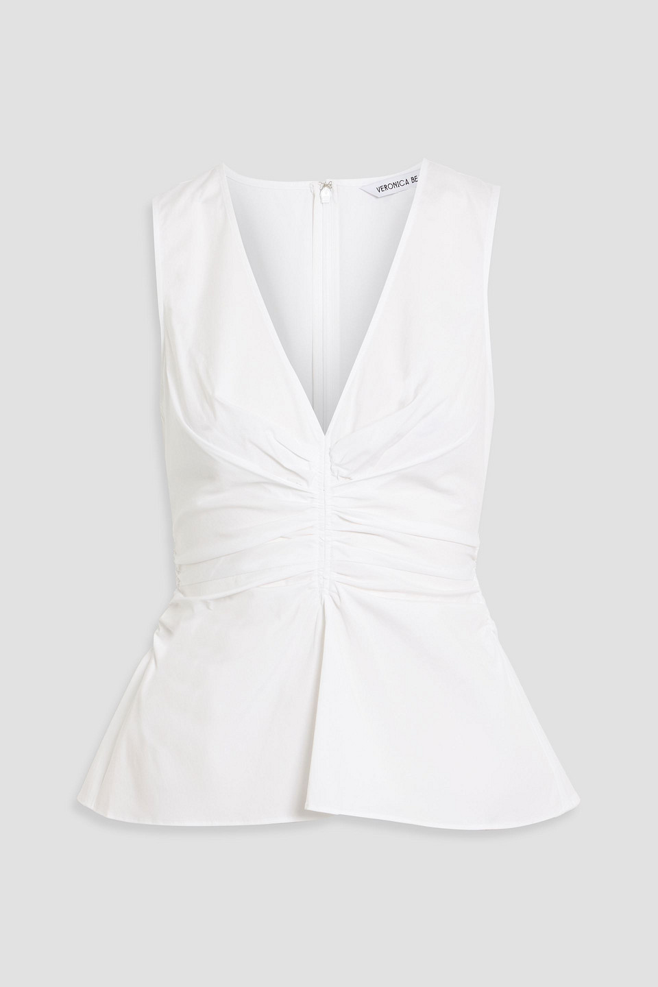 veronica beard - aiden ruched cotton-blend poplin top - white - us 00