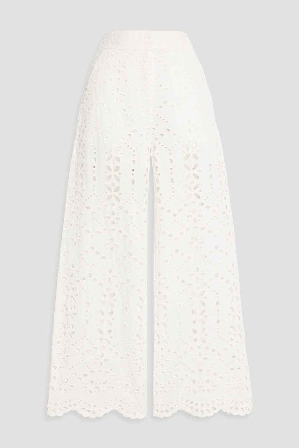 veronica beard - kemper broderie anglaise cotton wide-leg pants - white - us 0