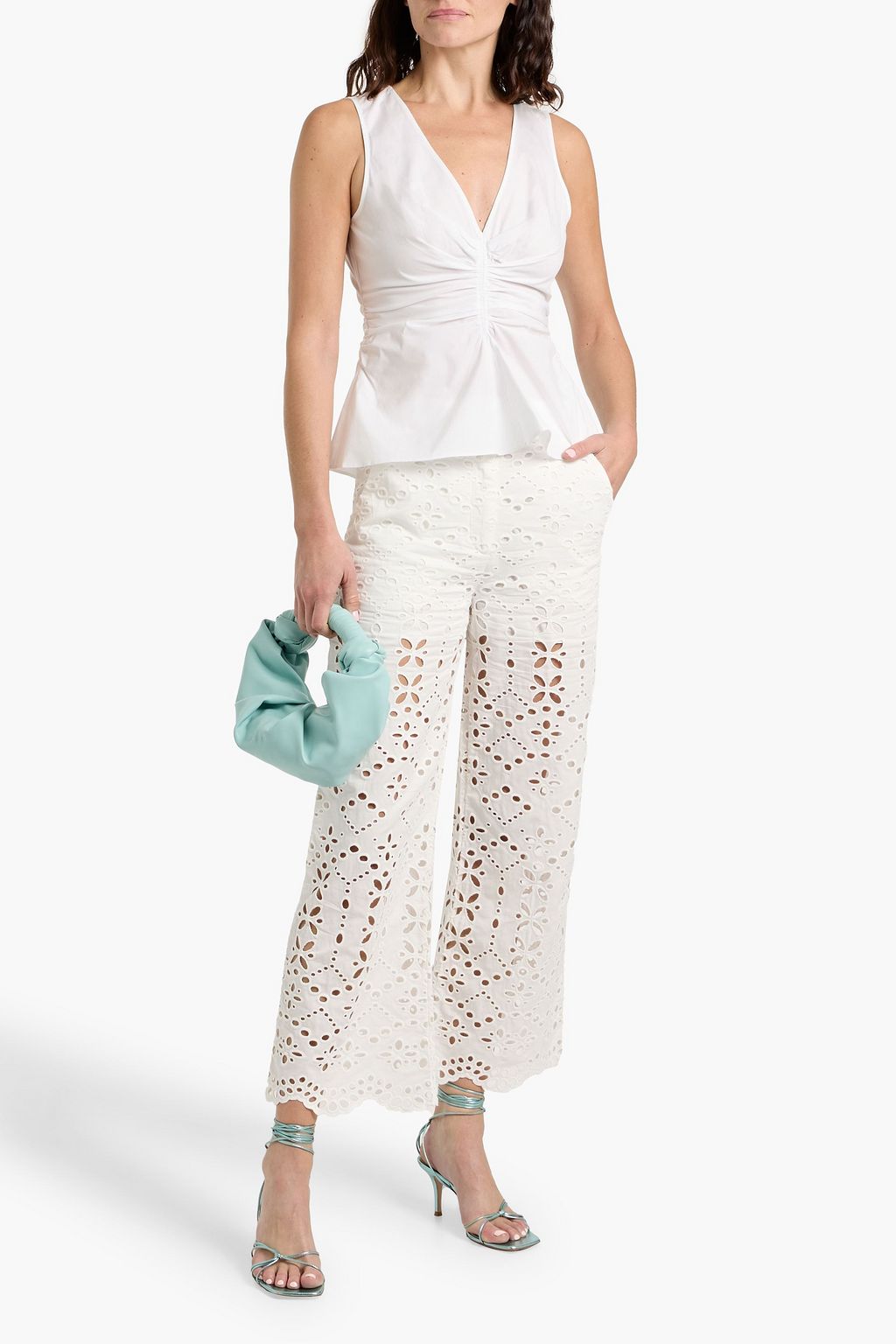 VERONICA BEARD Kemper broderie anglaise cotton wide-leg pants