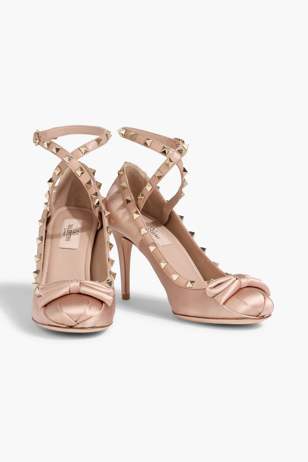 VALENTINO GARAVANI Rockstud bow-detailed satin pumps