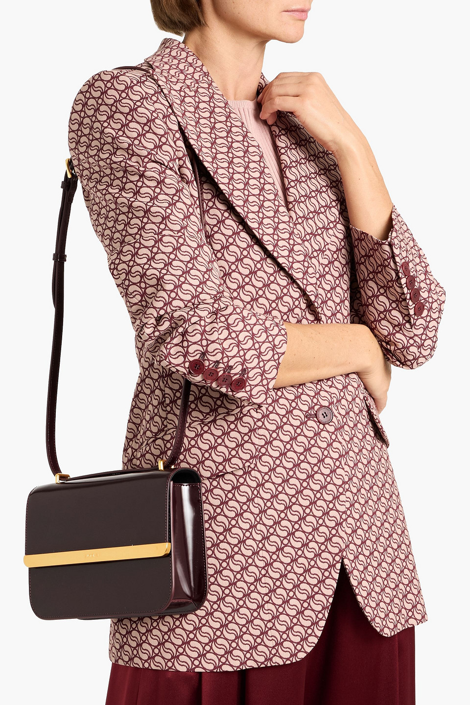 Simkhai Remy Glossed-leather Cross-body Bag In Burgundy