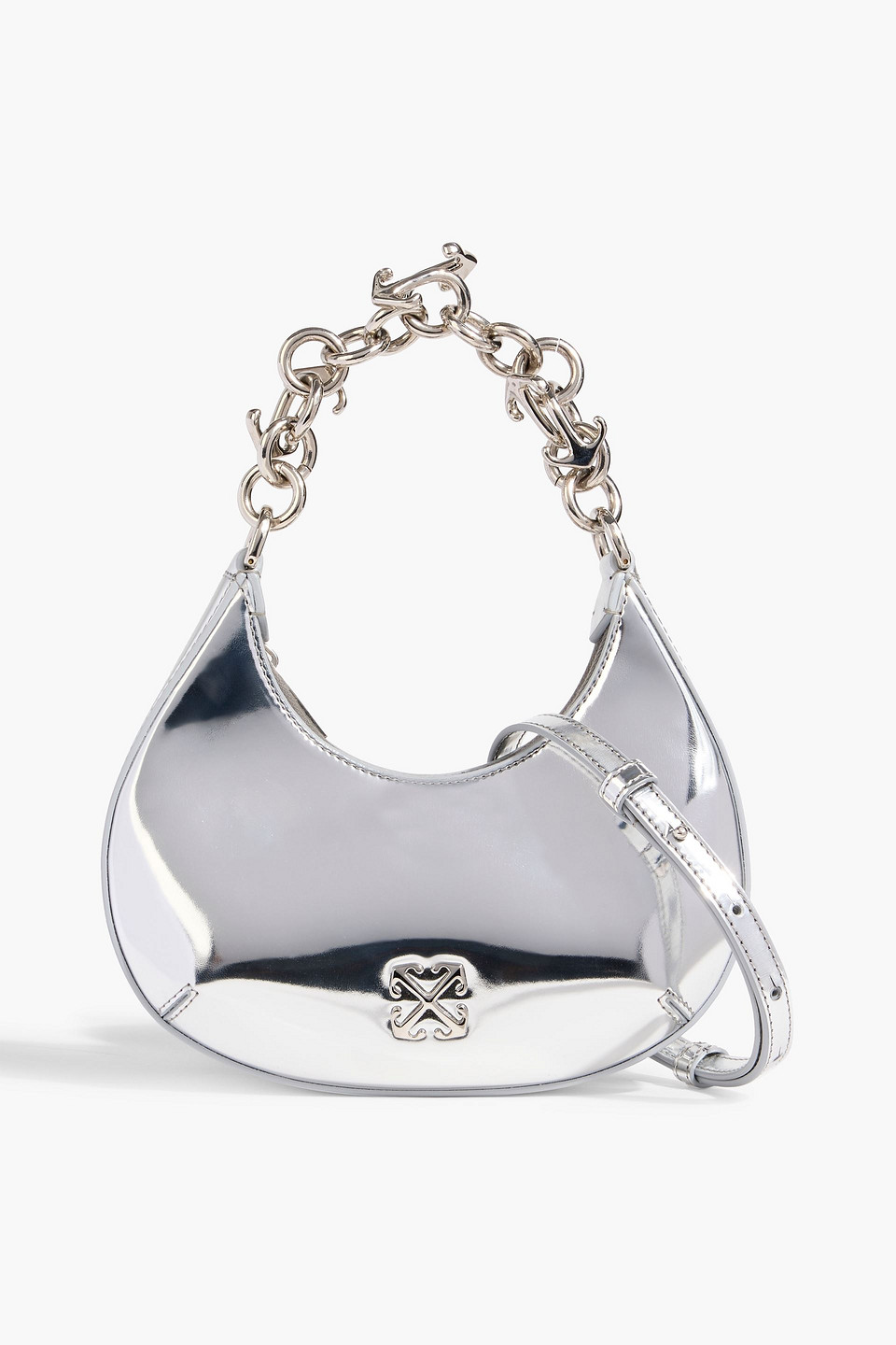 Off-white Hemisphere Mirrored-leather Shoulder Bag In Silver