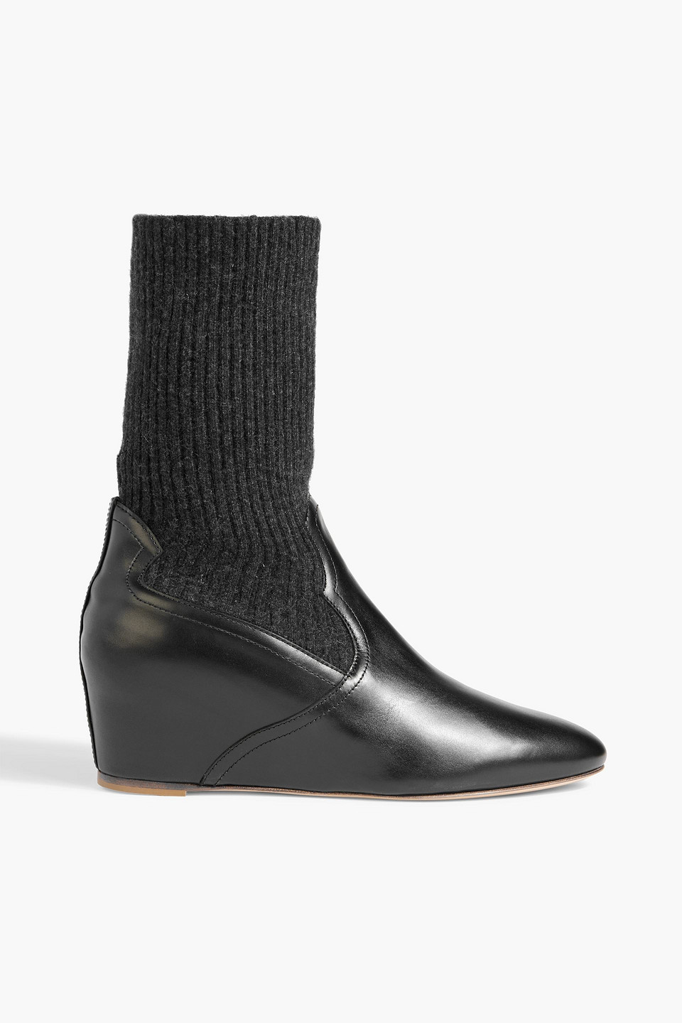 Gabriela Hearst Ankle Boots „abner“ Aus Leder Und Rippstrick Mit Keilabsatz In Black