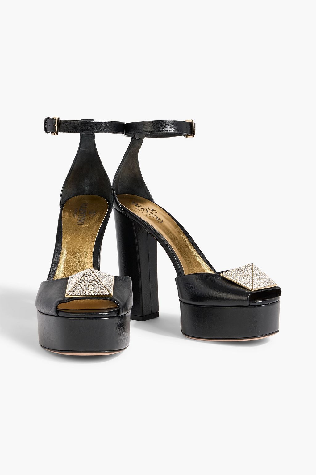 VALENTINO GARAVANI One Stud crystal-embellished leather platform sandals