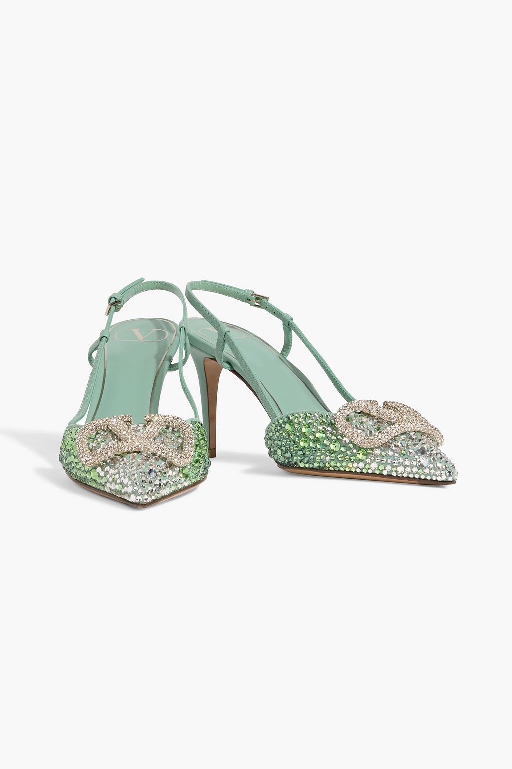 VALENTINO GARAVANI VLOGO embellished leather and suede slingback pumps