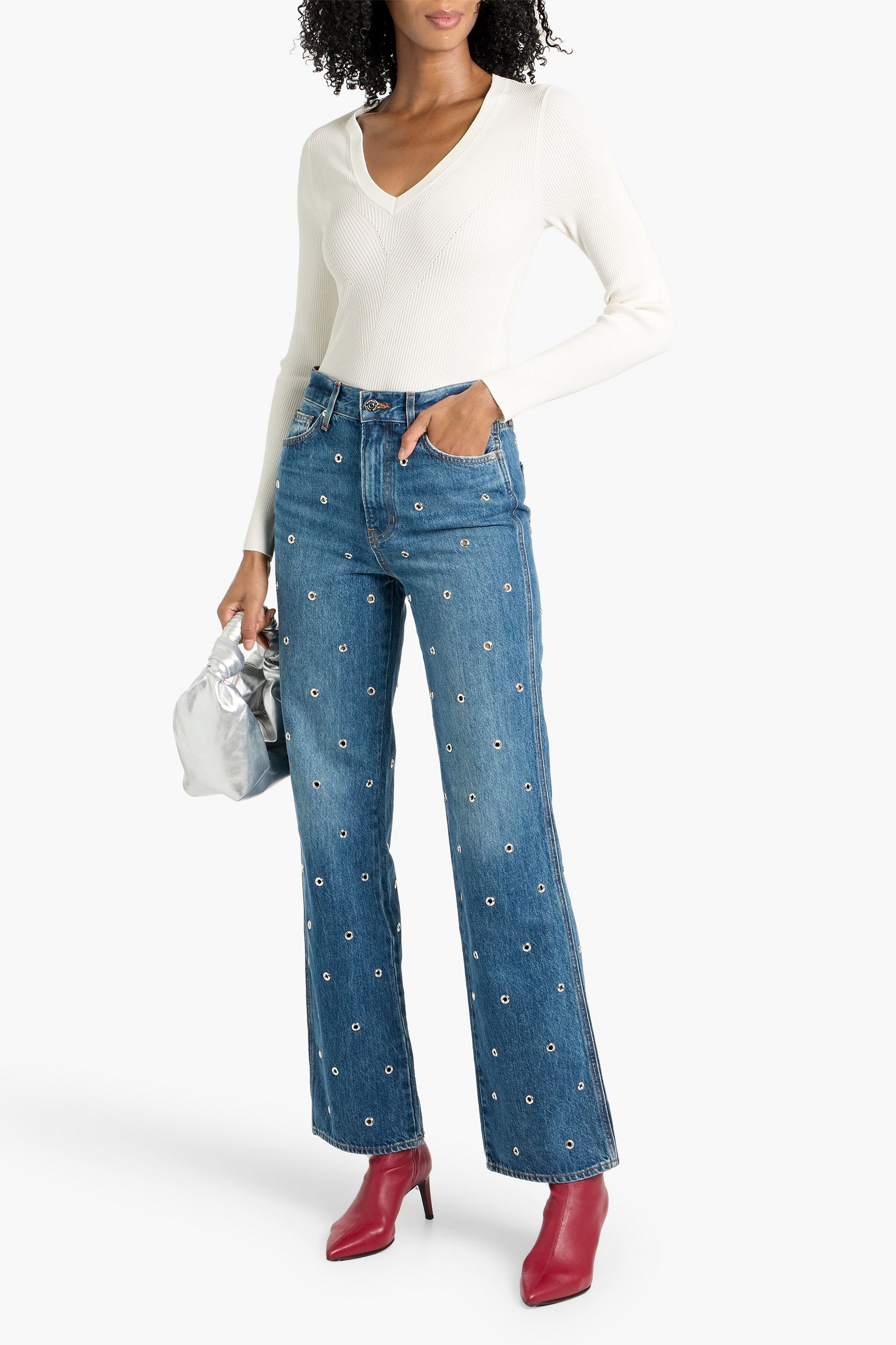Veronica Beard Dylan eyelet-embellished high-rise straight-leg jeans