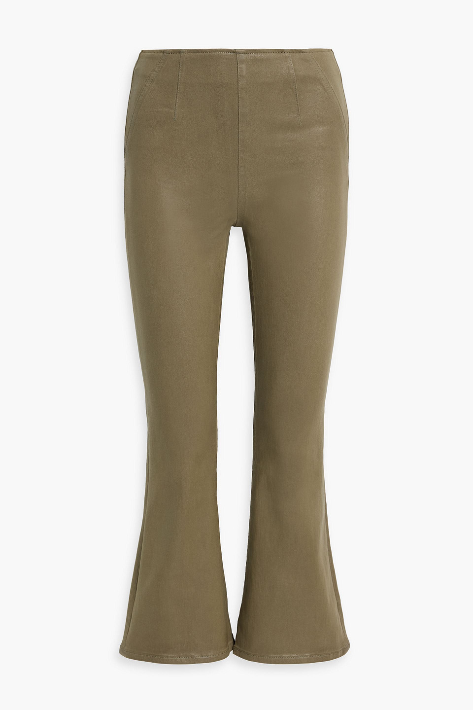 Veronica Beard Carson Coated High-rise Kick-flare Jeans In Green