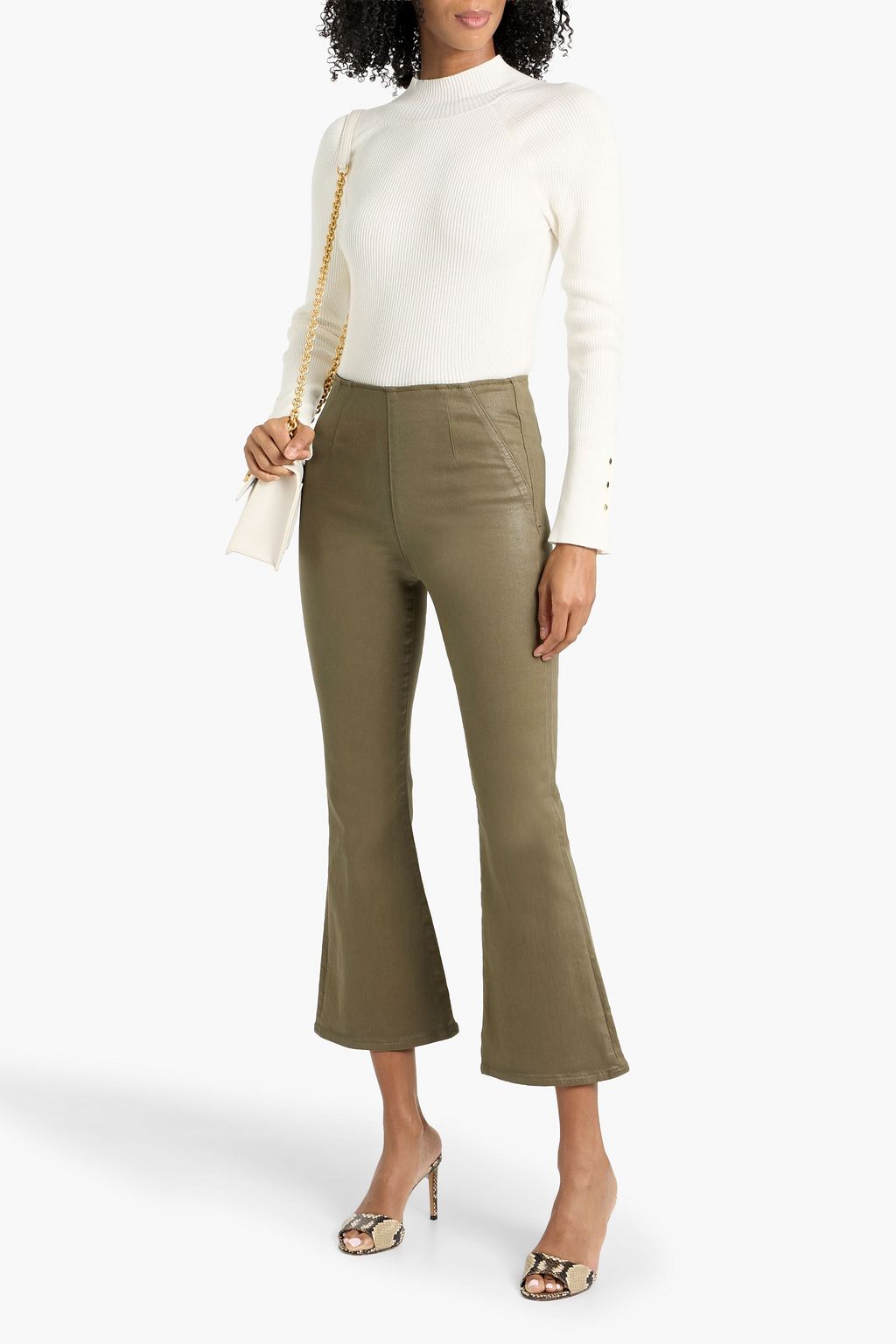 VERONICA BEARD Carson coated high-rise kick-flare jeans