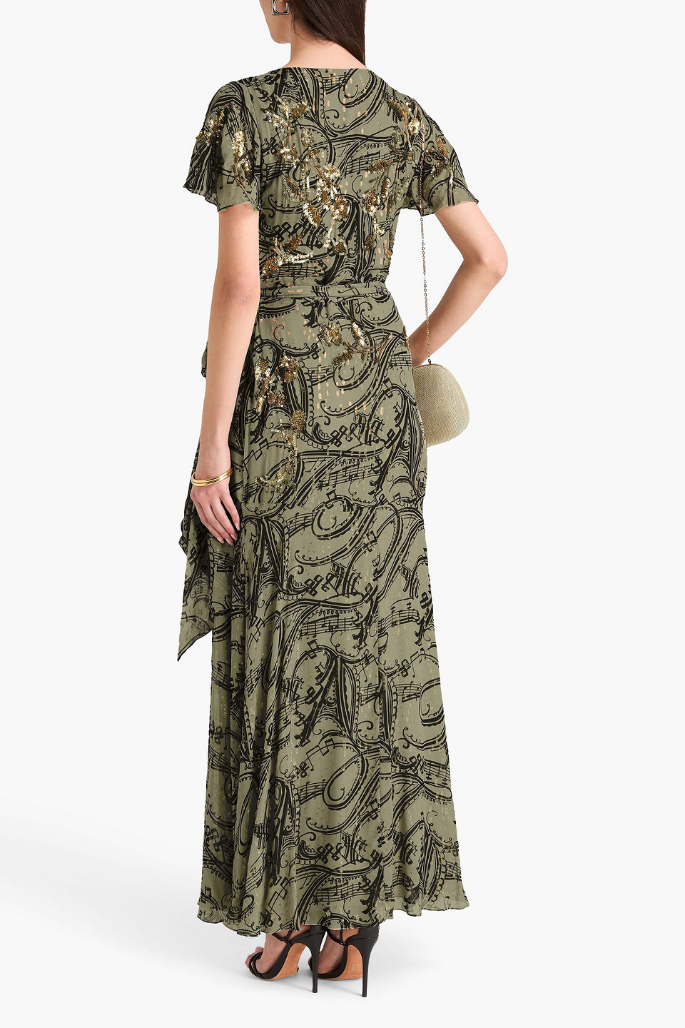  Temperley London - Verziertes Maxi-wickelkleid „silvana“ Aus Seidenchiffon Mit Metallic-fil-coupé Und Print - Grün - Uk 6 