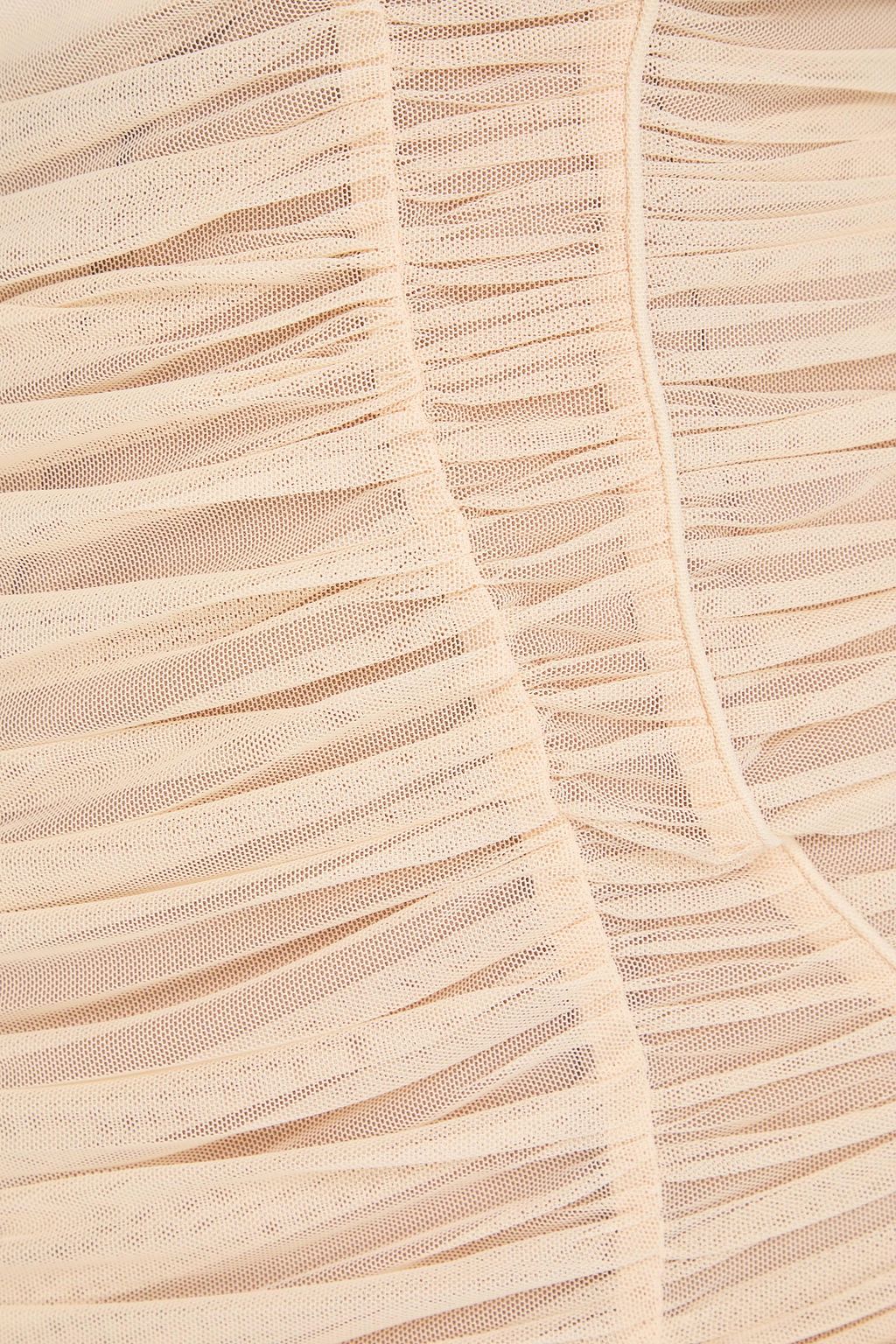 SIMKHAI One-shoulder ruched mesh midi dress