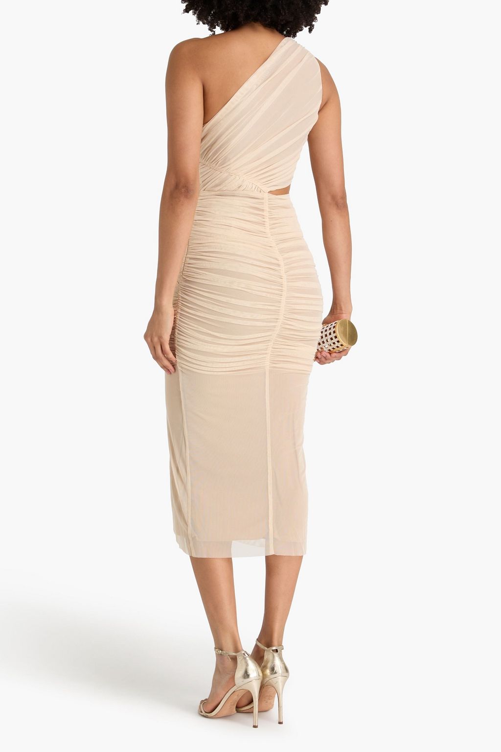 SIMKHAI One-shoulder ruched mesh midi dress