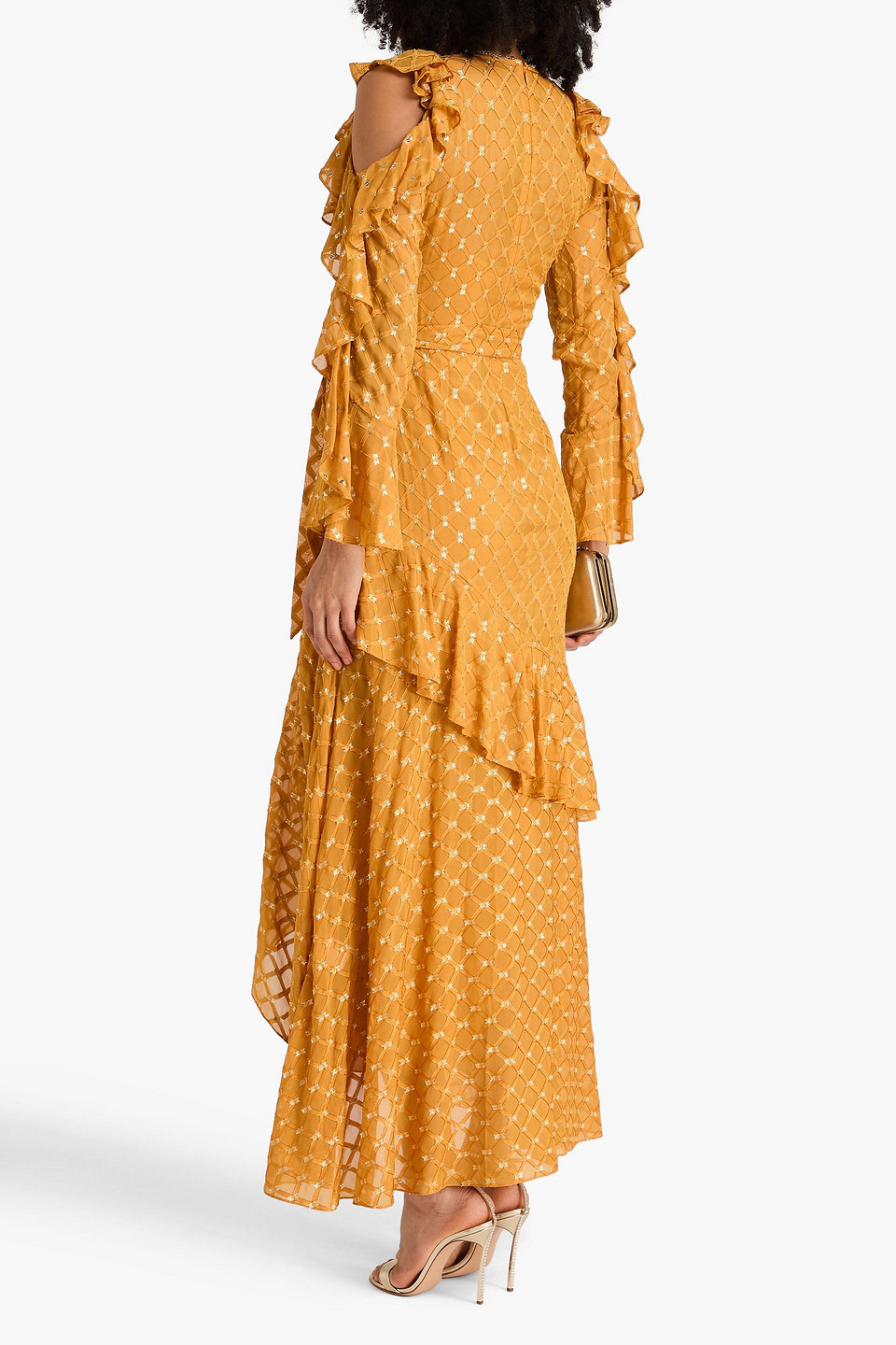  Temperley London - Maxikleid „angelico“ Aus Jacquard Mit Metallic-fil-coupé, Rüschen Und Cut-outs - Gelb - Uk 6 