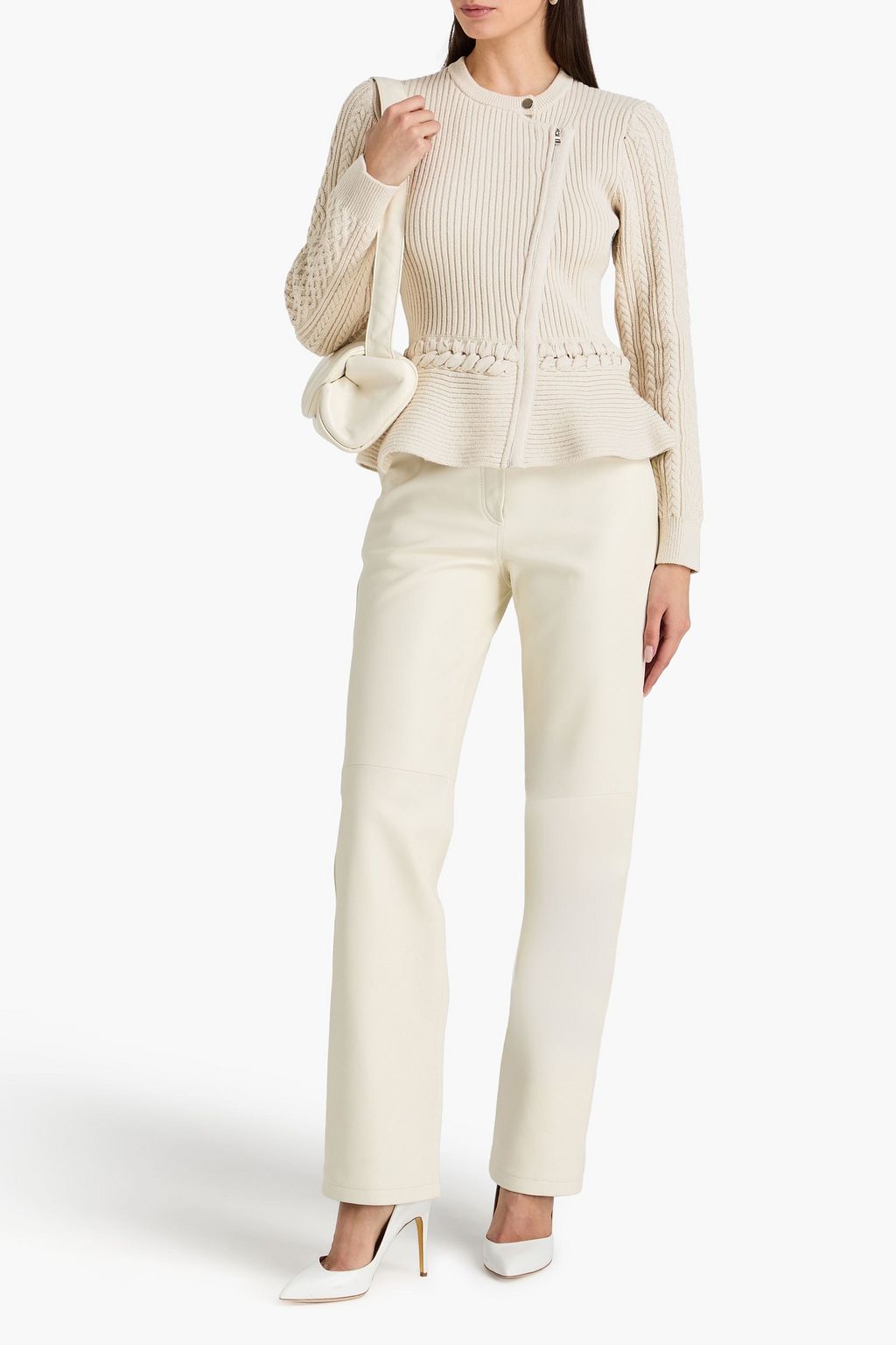 SIMKHAI Cable-knit cotton-blend peplum cardigan