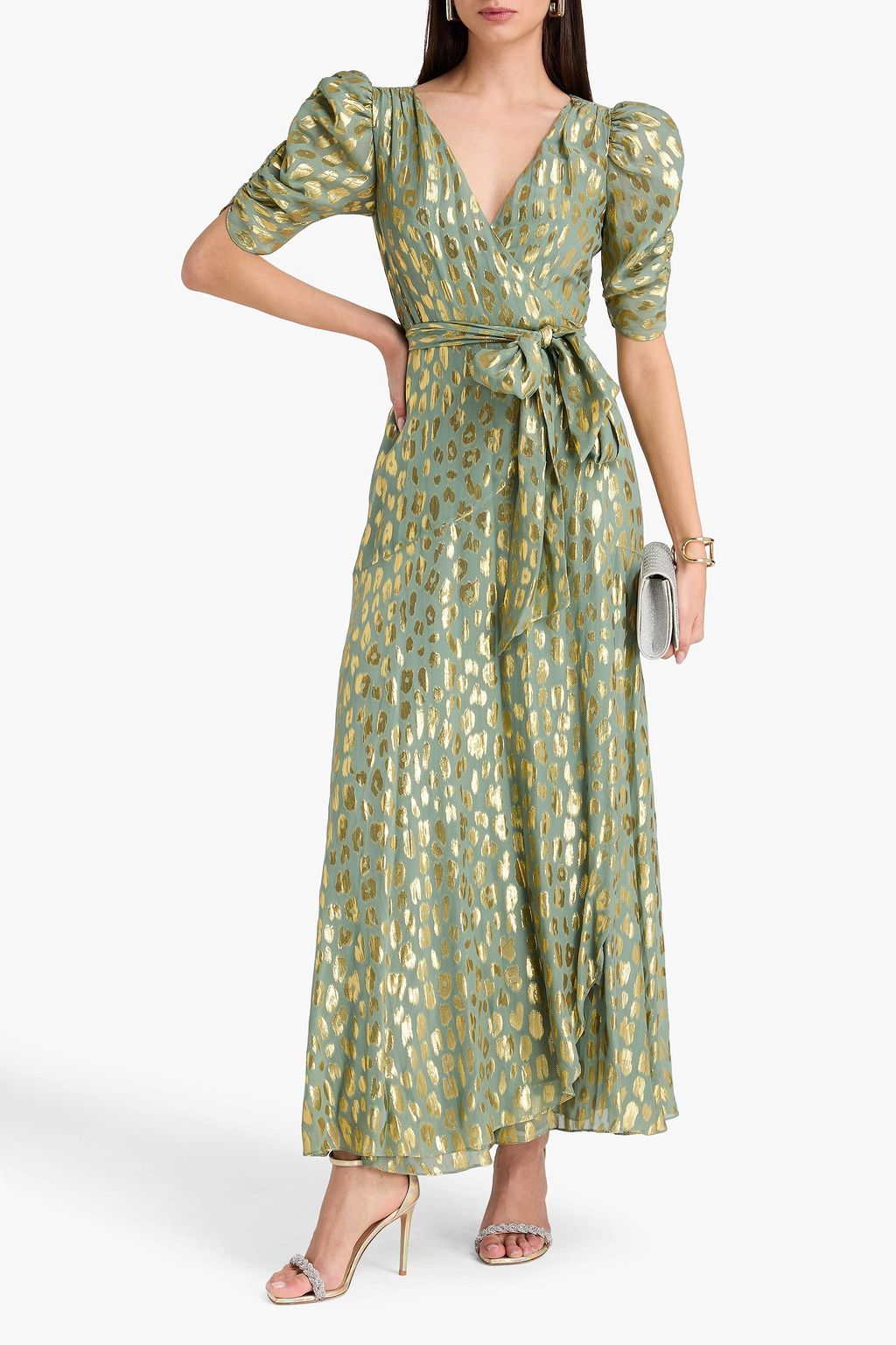 TEMPERLEY LONDON Kyra metallic fil coupé georgette maxi wrap dress
