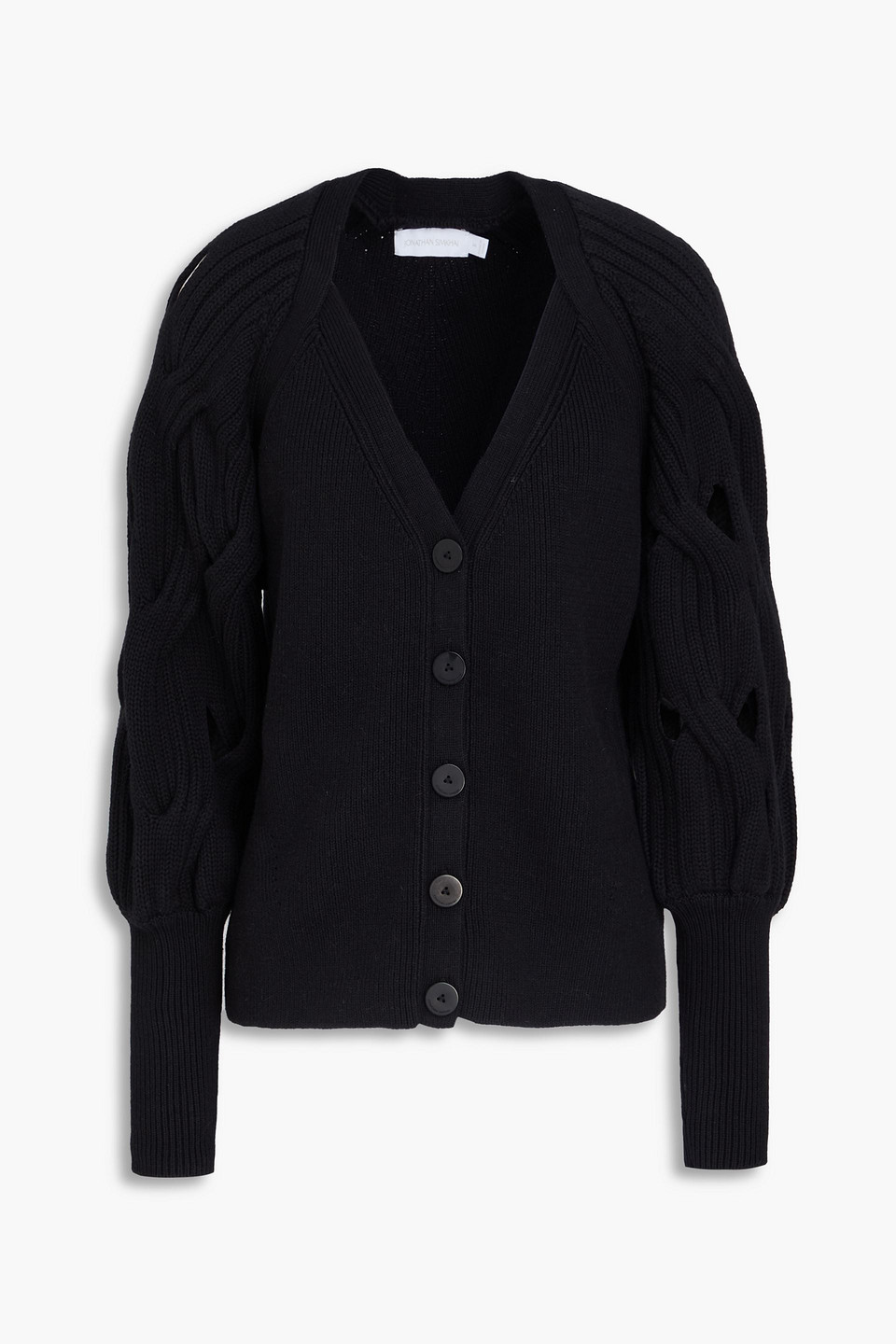 Simkhai Cable-knit Cotton And Wool-blend Cardigan In Black