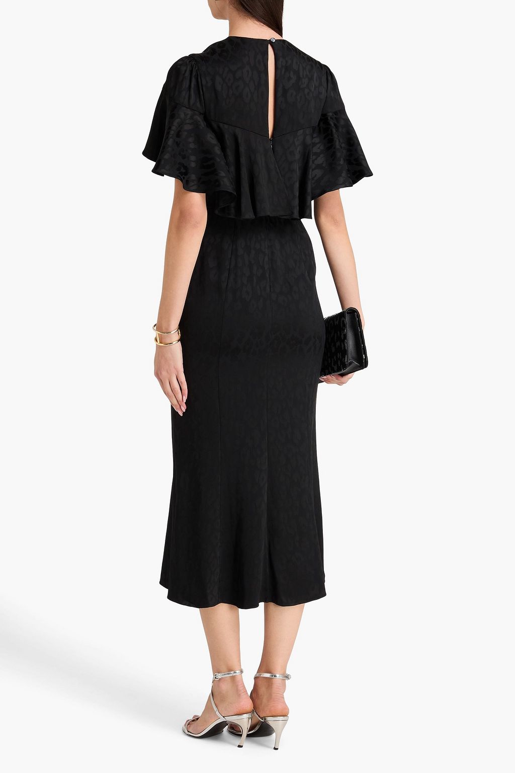 TEMPERLEY LONDON Midikleid „Willow“ aus Jacquard mit Leopardenmuster und Cape-Effekt