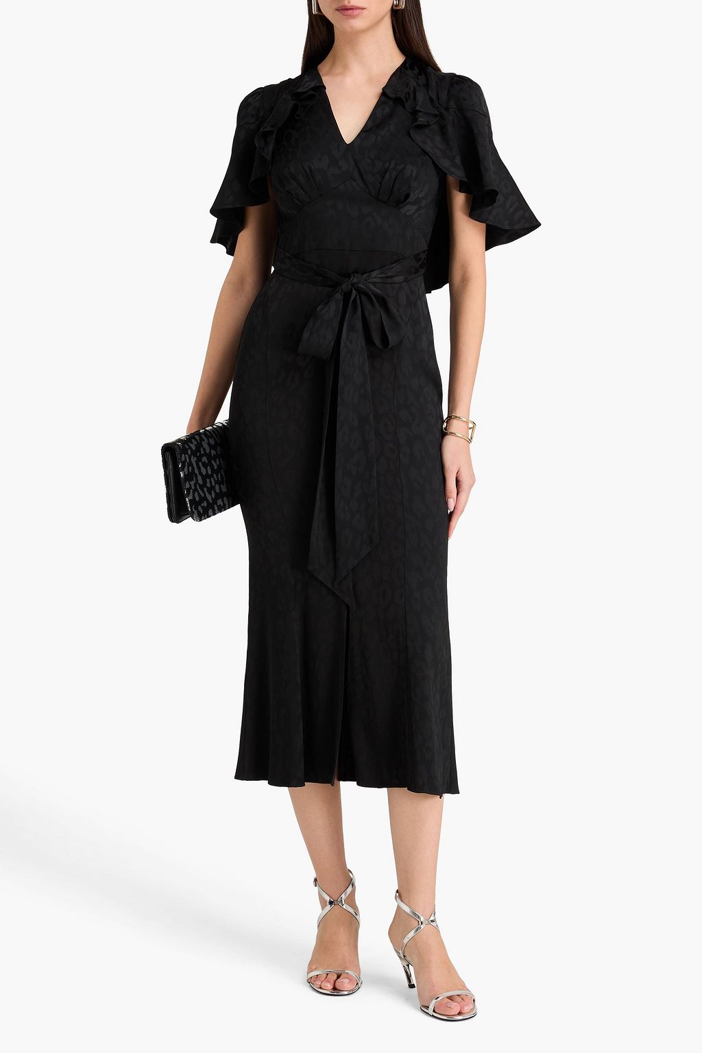 TEMPERLEY LONDON Midikleid „Willow“ aus Jacquard mit Leopardenmuster und Cape-Effekt