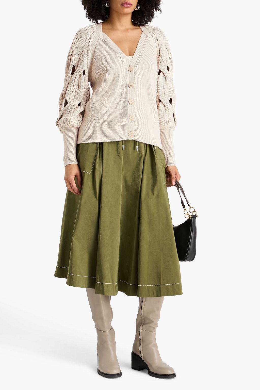 SIMKHAI Cable-knit cotton and wool-blend cardigan