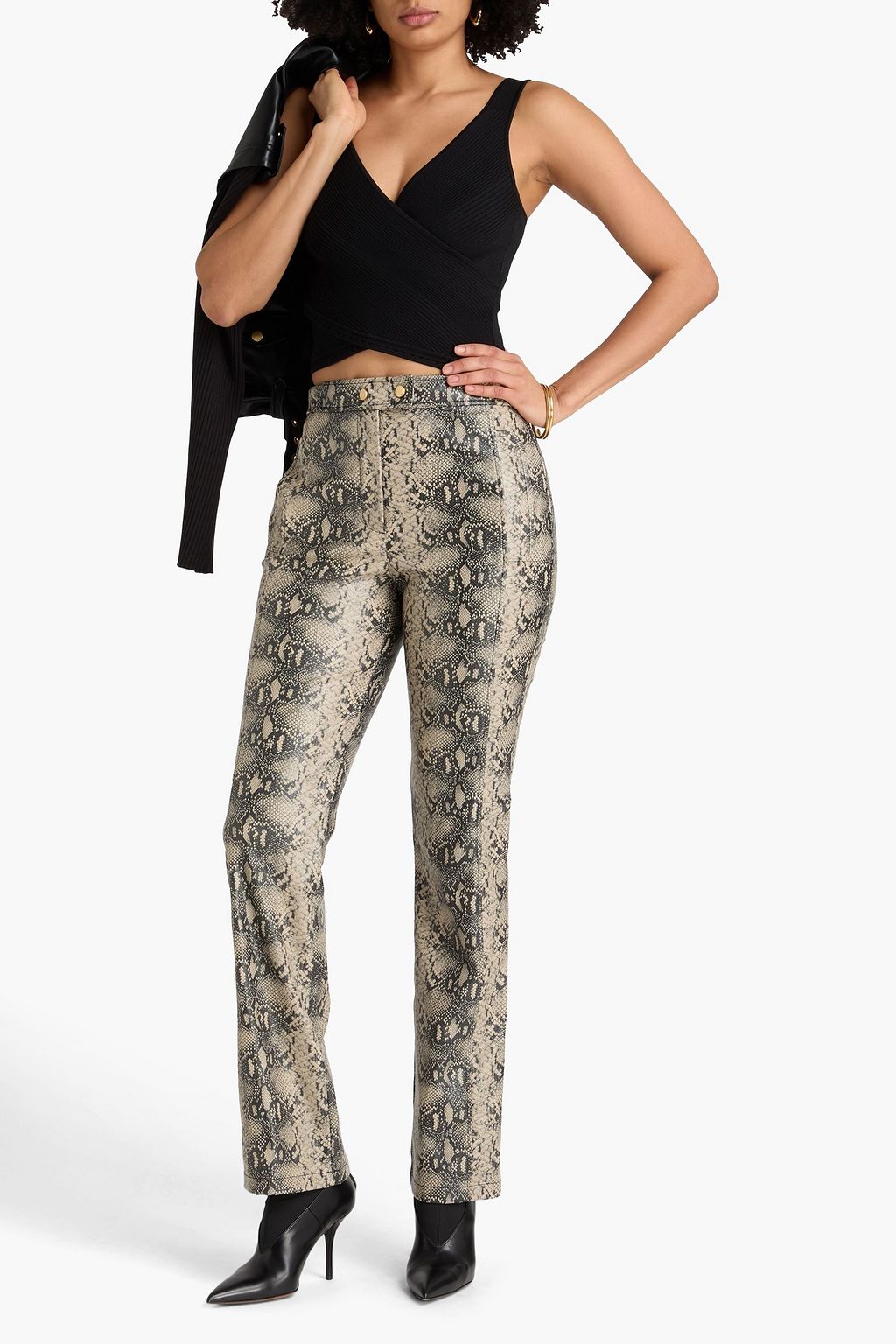 SIMKHAI 랩 스타일 포인텔 니트 크롭 탱크탑