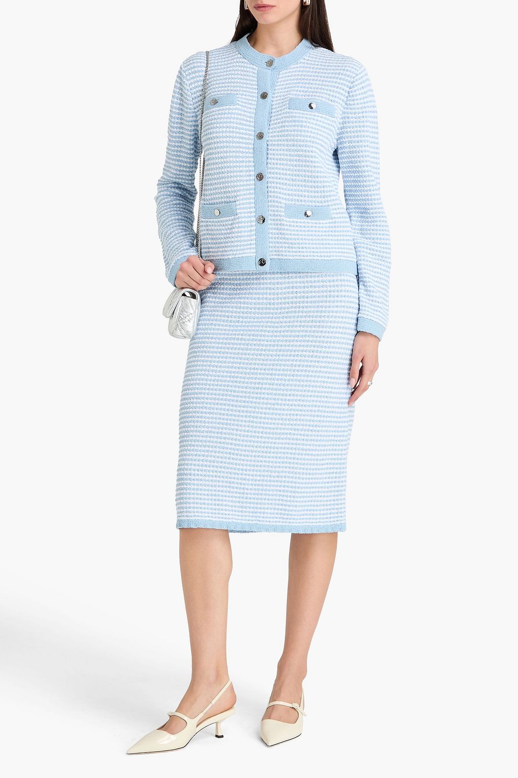 TORY BURCH Striped crochet-knit cotton-blend skirt | THE OUTNET